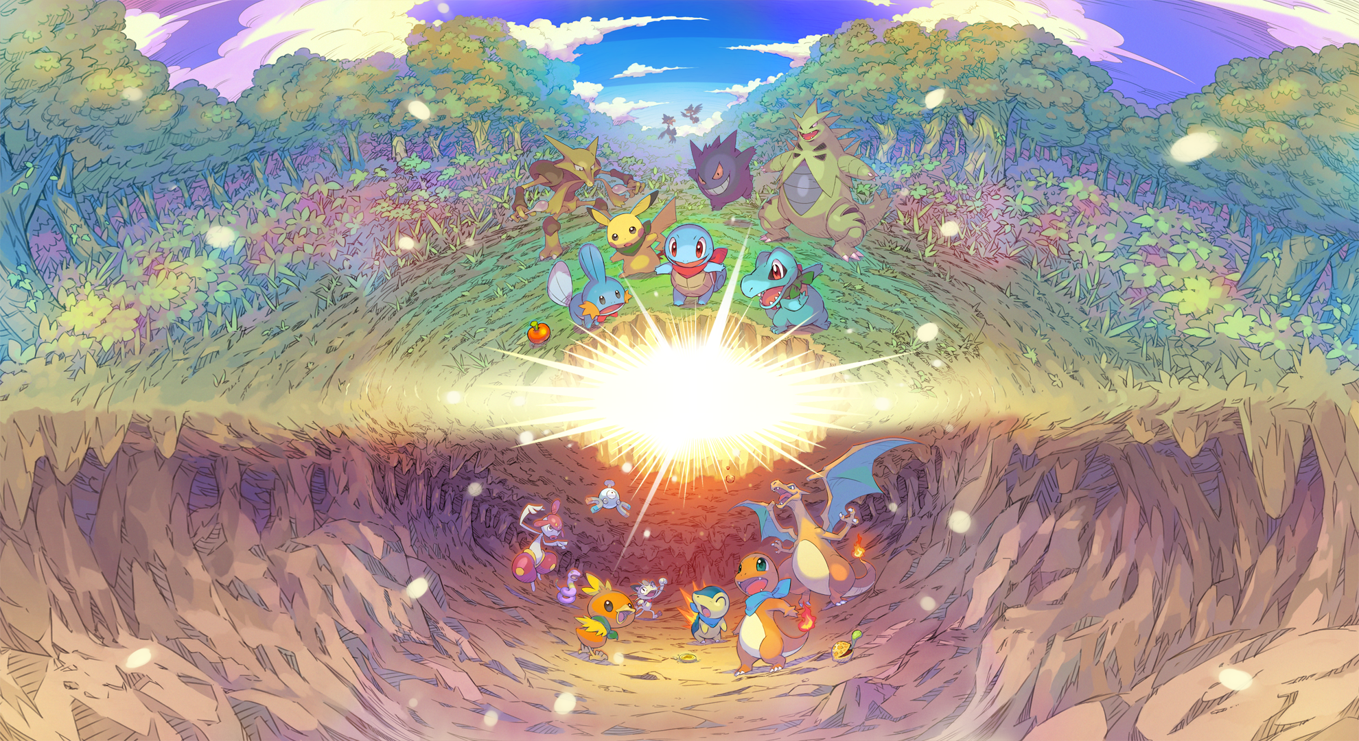 Pokemon Mystery Dungeon Pikachu Forest Cave Charizard Squirtle Totodile Mudkip Torchic Charmander Po 1980x1080