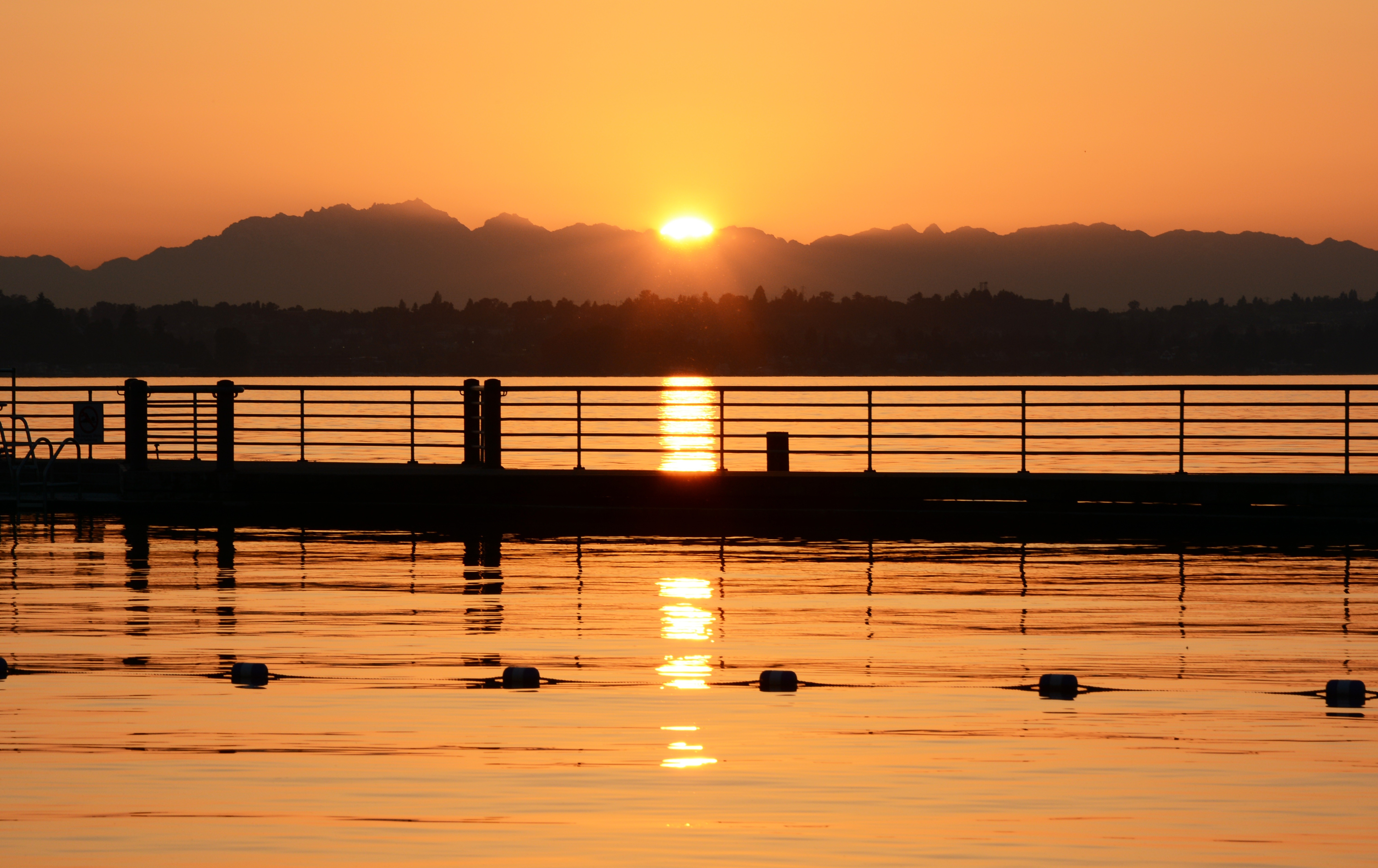 Lake Sunset Hills Silhouette Platform Landscape 6022x3793