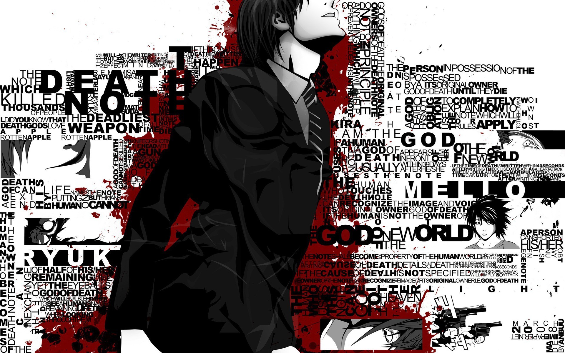 Death Note Typography Anime Boys Anime Typography Anime Boys Death Note Selective Coloring Yagami Li 1920x1200