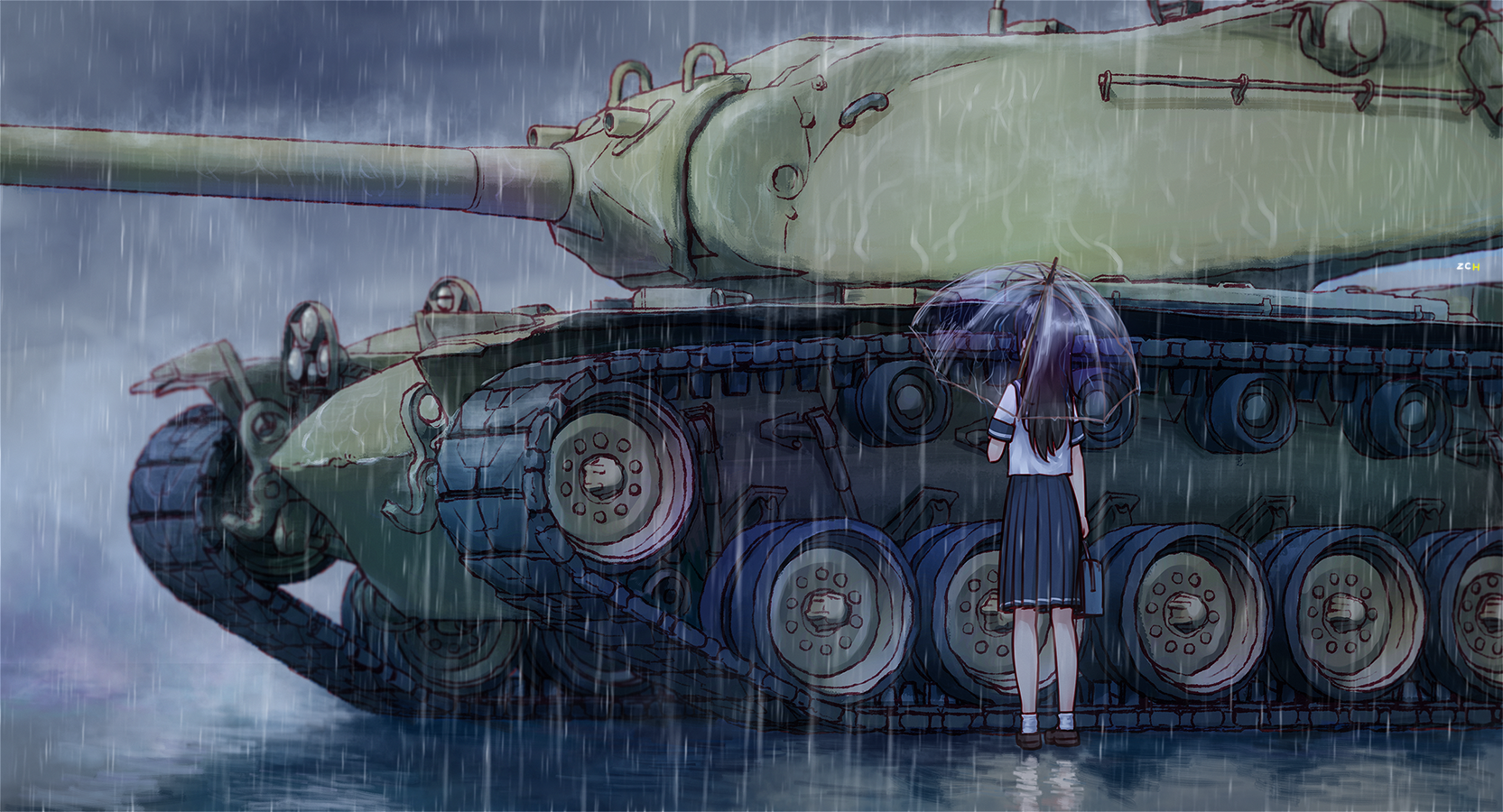 Anime Girls Tank M103 Rain Umbrella 1665x900