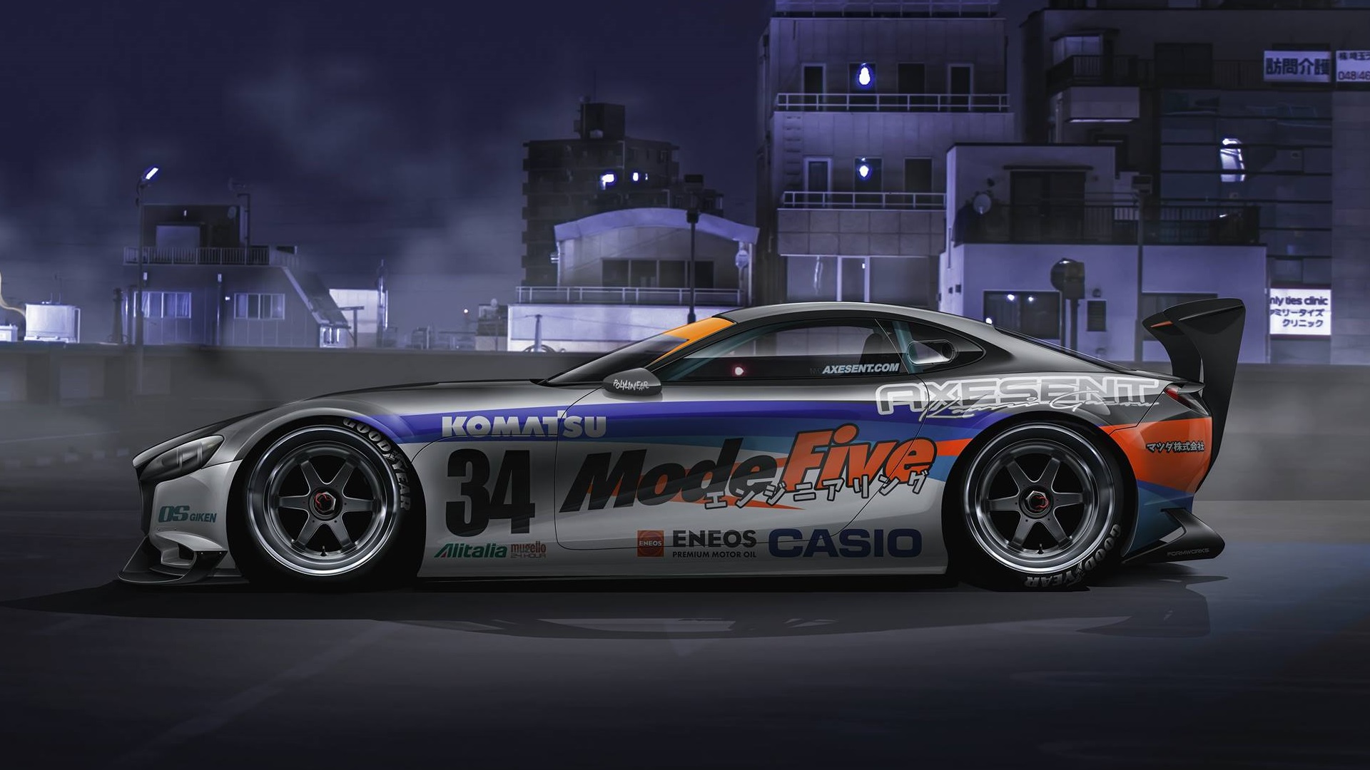 Axesent Creations Render Race Cars Mazda RX Vision Japanese Cars Mazda JDM Side View Silver Cars 1920x1080
