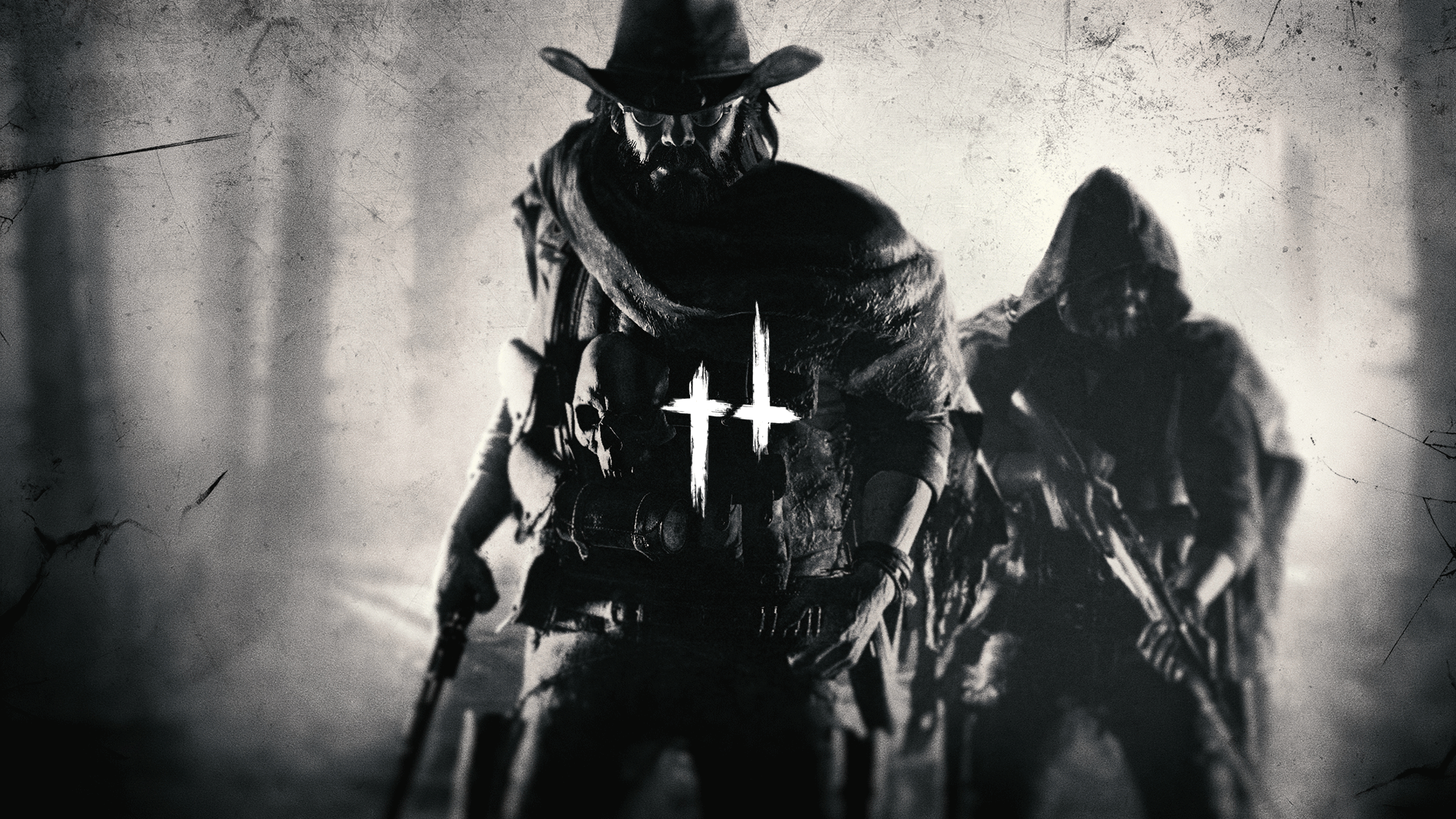 Hunt Showdown Video Games Creature Monochrome Skull Hat Moustache Gun Glasses 1920x1080