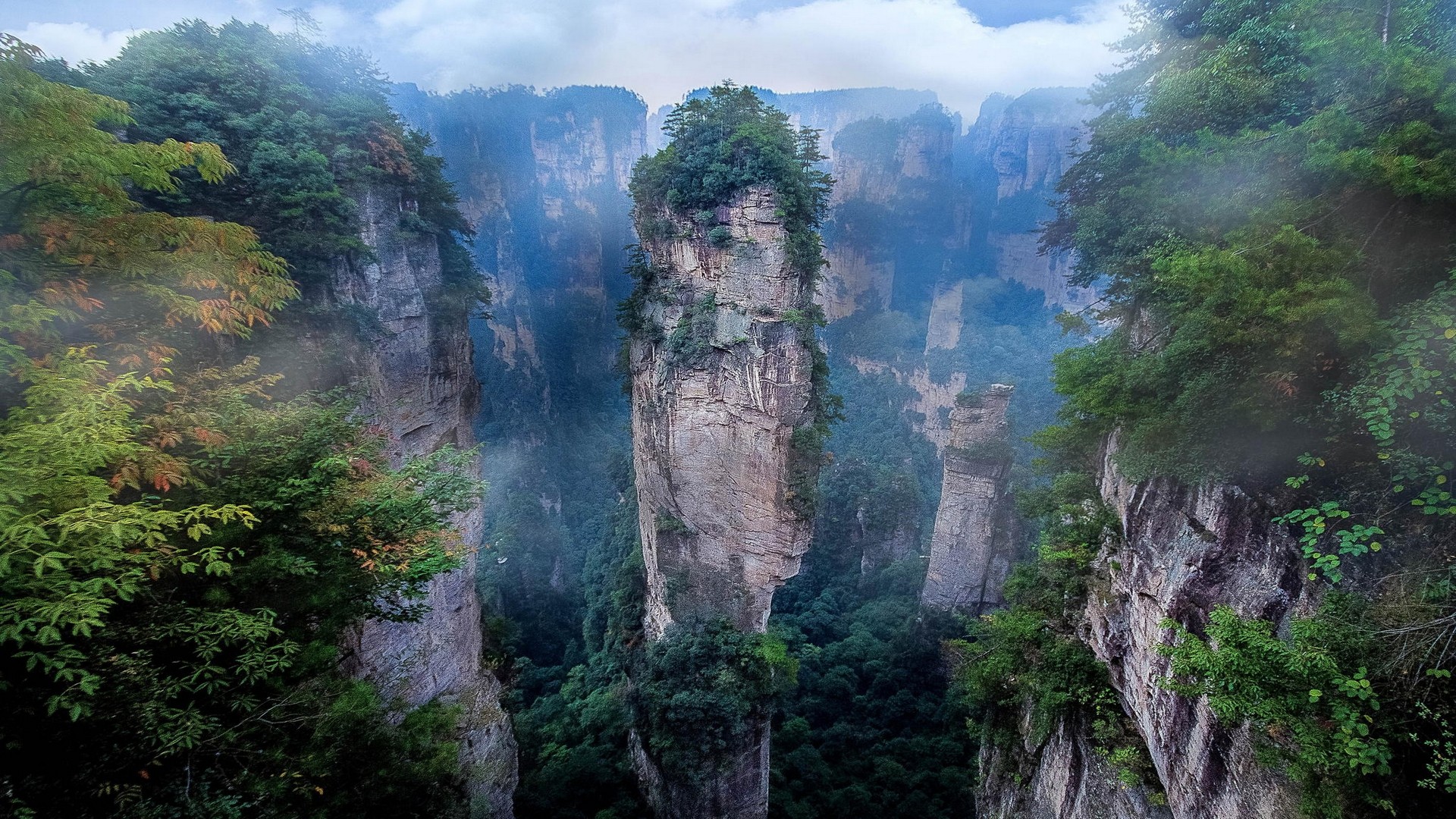 Nature Landscape Mist National Park Mountains Cliff Avatar Morning China Zhangjiajie National Park 1920x1080