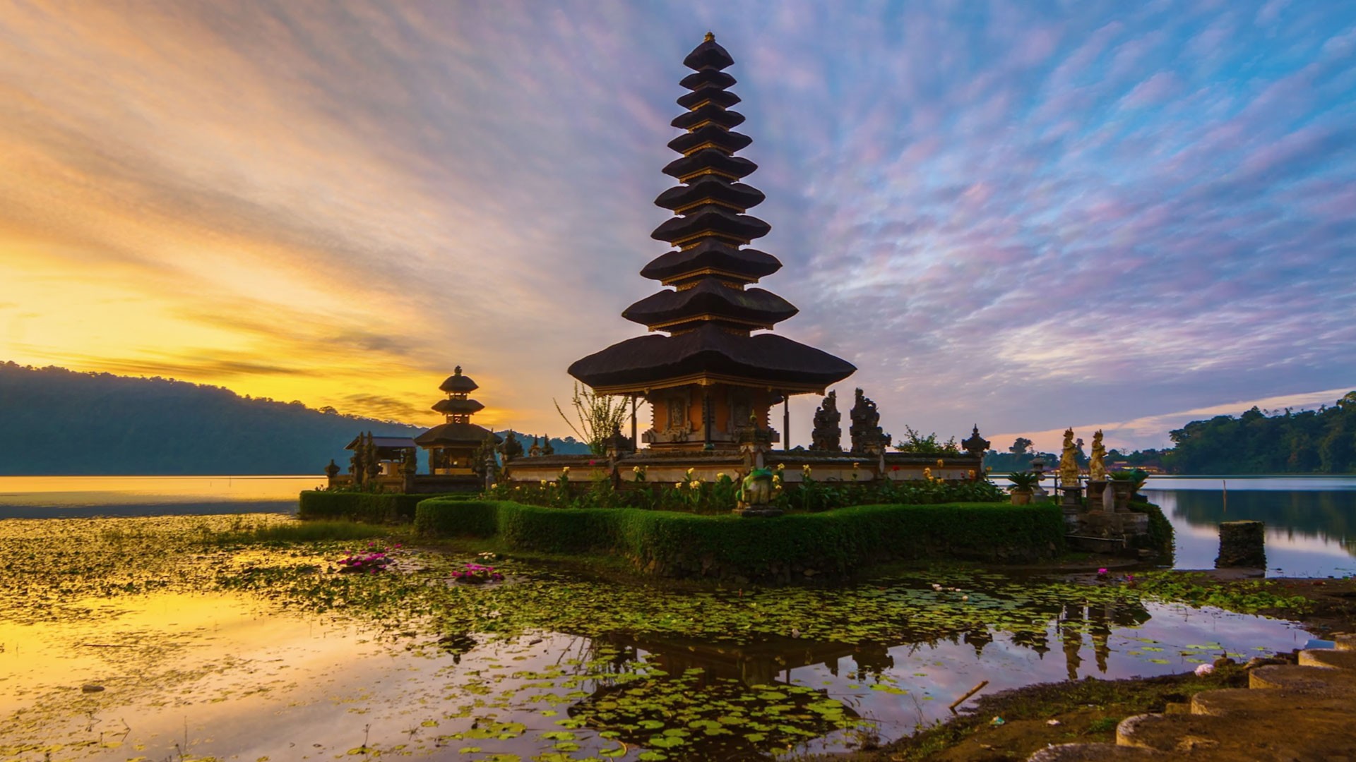 Nature Landscape Architecture Building Asian Architecture Temple Bali Indonesia Island Water Lake Pl 1920x1080