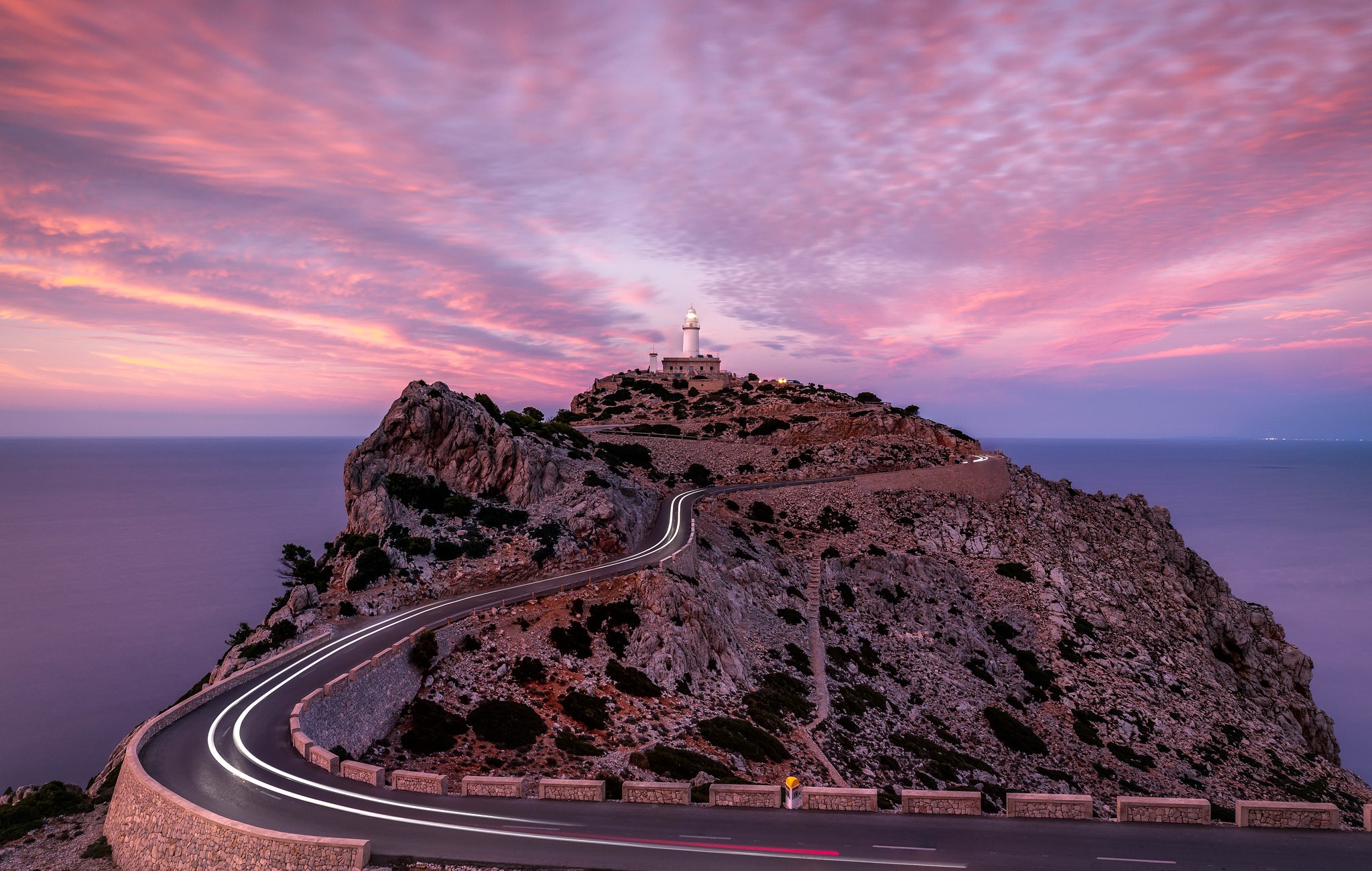 Sky Clouds Road Asphalt Outdoors Spain Mallorca Lighthouse 2047x1300