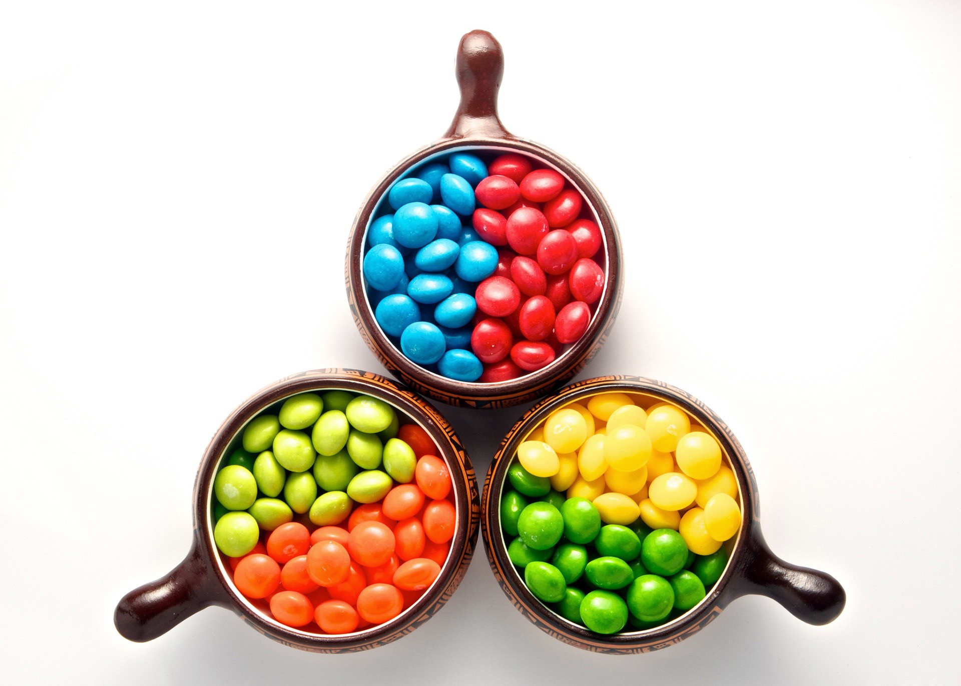 Colorful Food Red Yellow Cyan Green Blue Orange Sweets White Background Candy Skittles 1920x1372