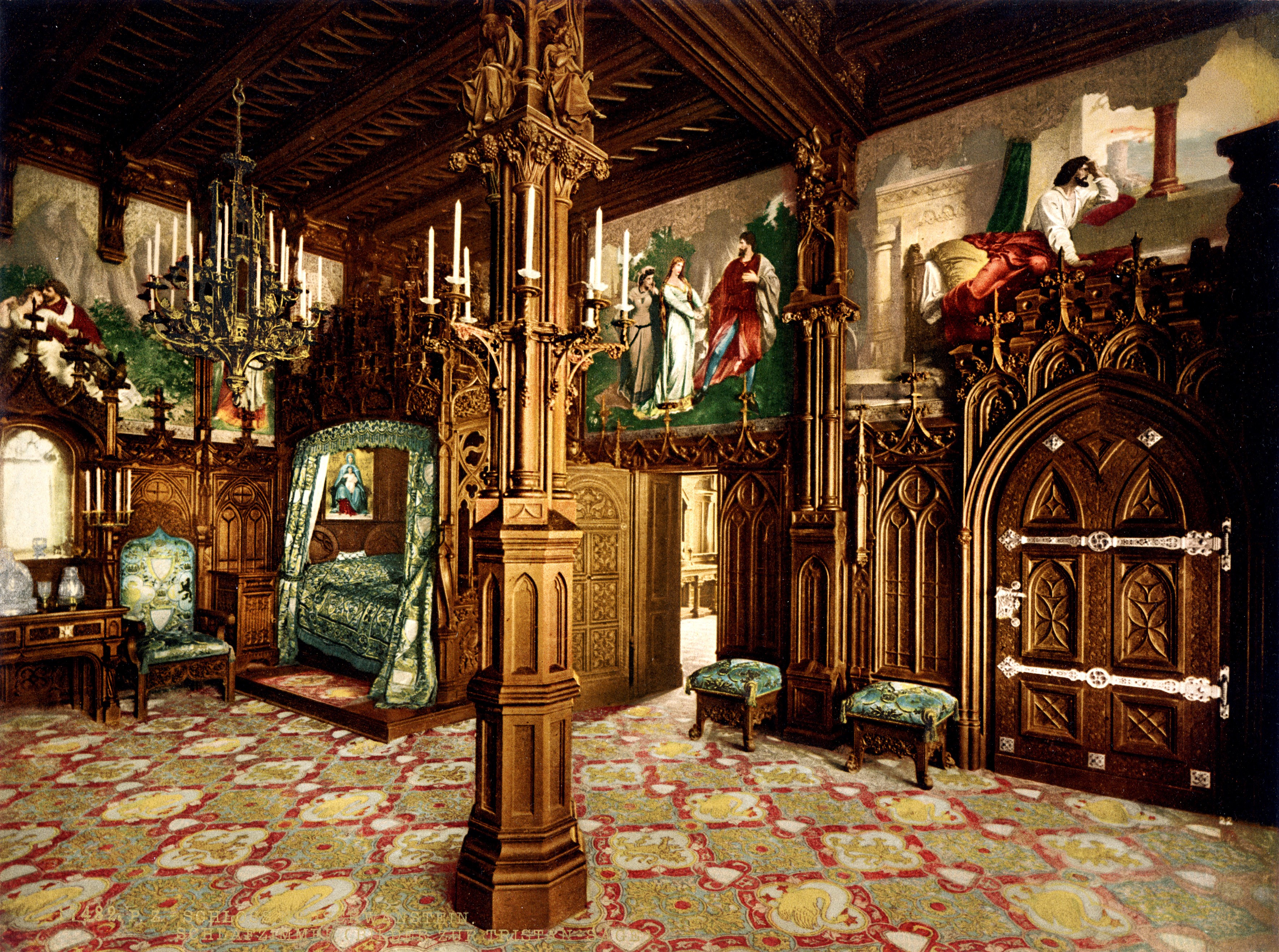 Architecture Interior Neuschwanstein Castle Painting Ancient Germany Arch Wood Bed Door Carpet Ornam 3543x2638