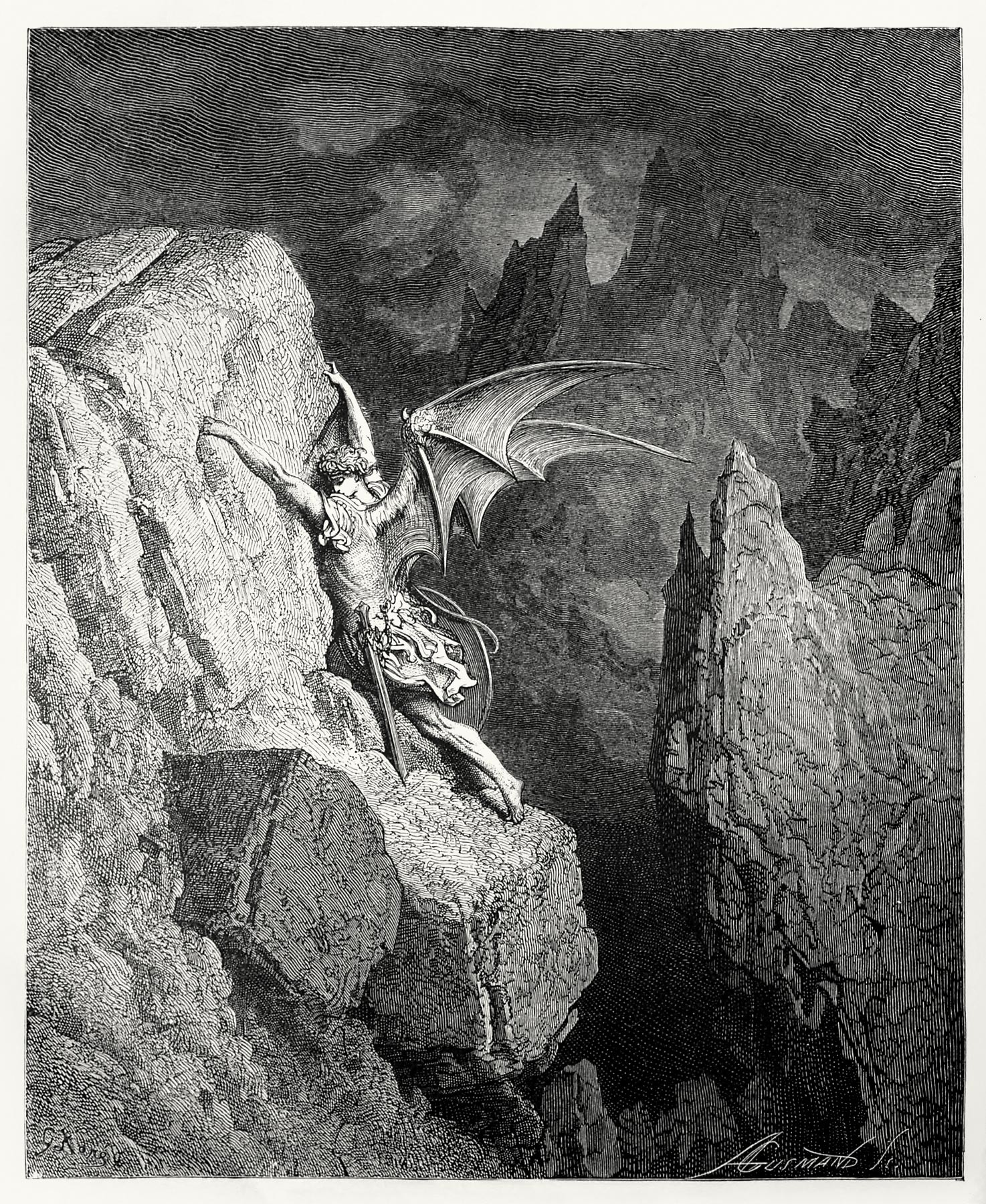 Satanism Satan Gustave Dore Monochrome Wings 1474x1800