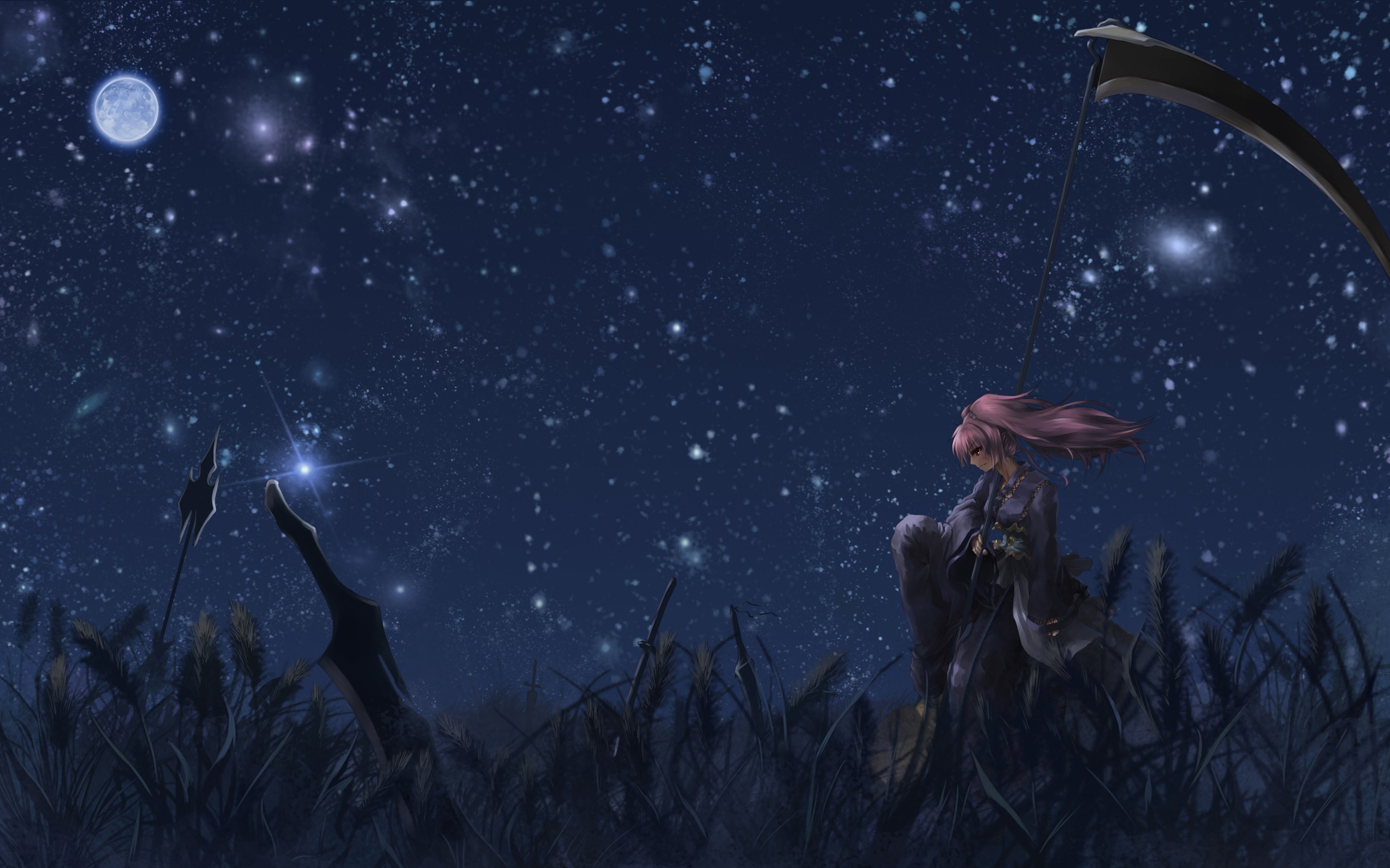 Anime Anime Girls Night Sky Stars Touhou Onozuka Komachi 2560x1600
