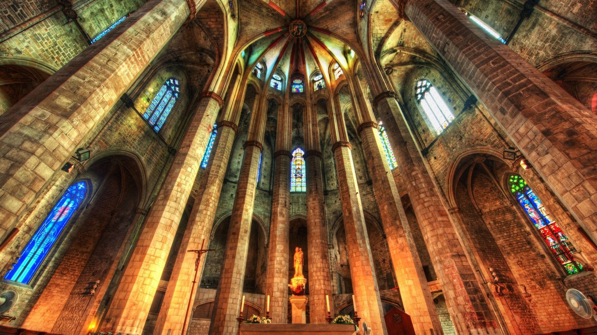 HDR Indoors Church Barcelona Spain 1920x1080