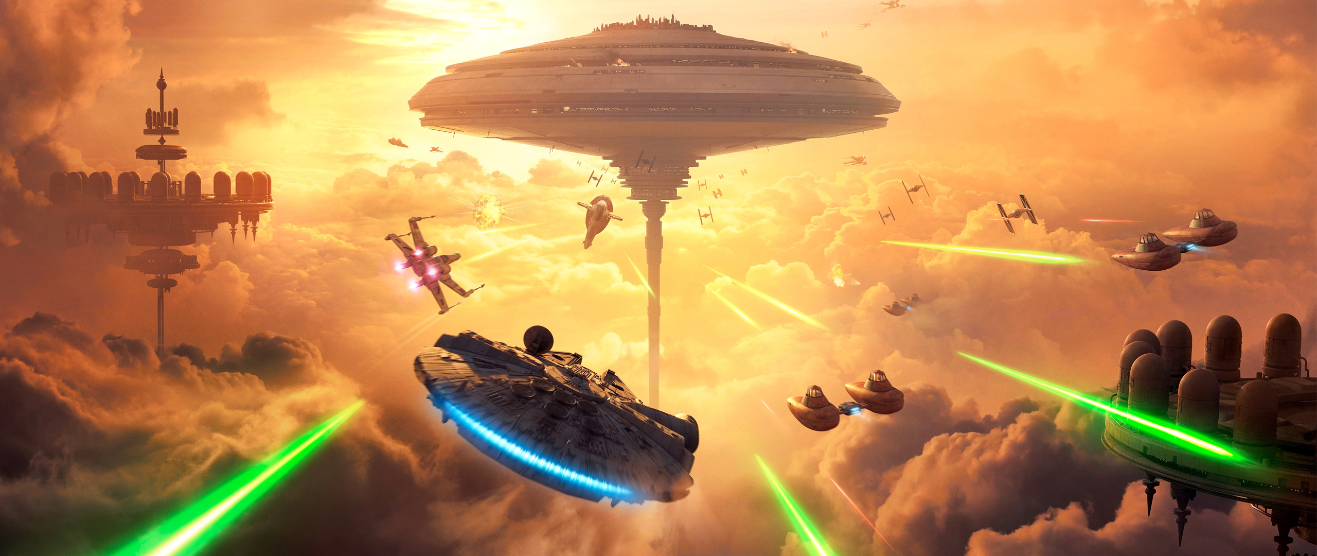 Star Wars Millennium Falcon X Wing Star Wars Ships Bespin Cloud City Sky Science Fiction Slave 1 Sta 2560x1080