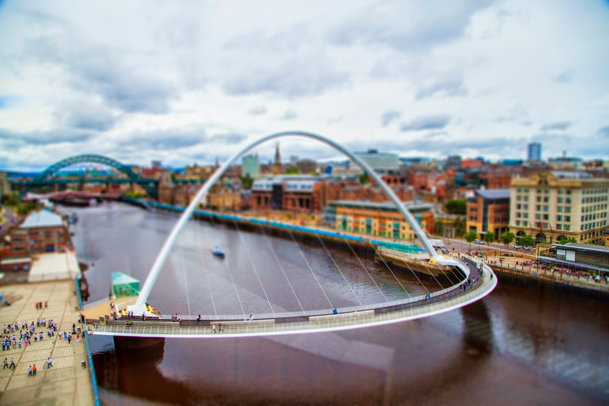 Tilt Shift Cityscape Bridge Architecture Modern Newcastle Millennium Bridge 2048x1365