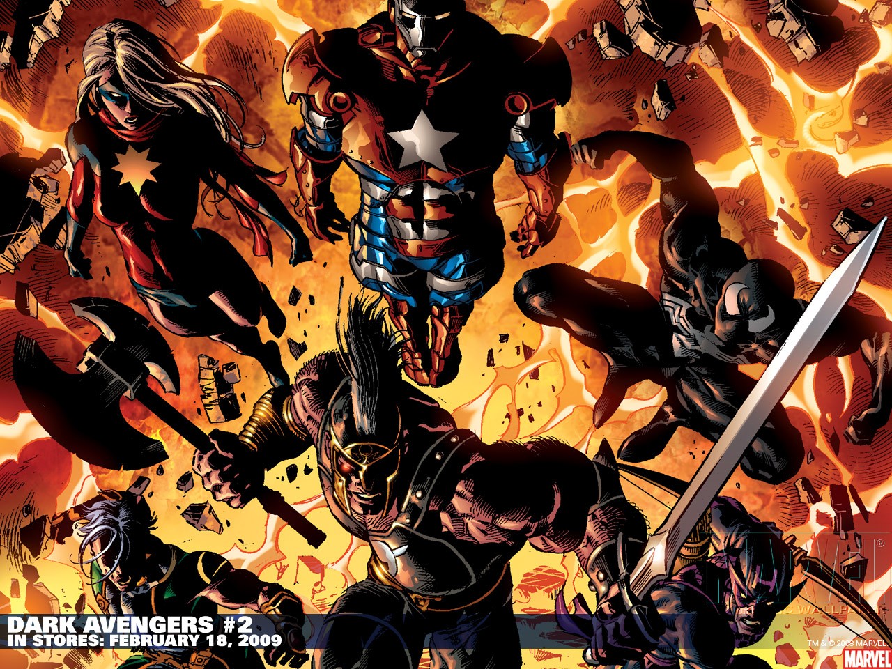 Captain Marvel Iron Man Venom Hawkeye 1280x960