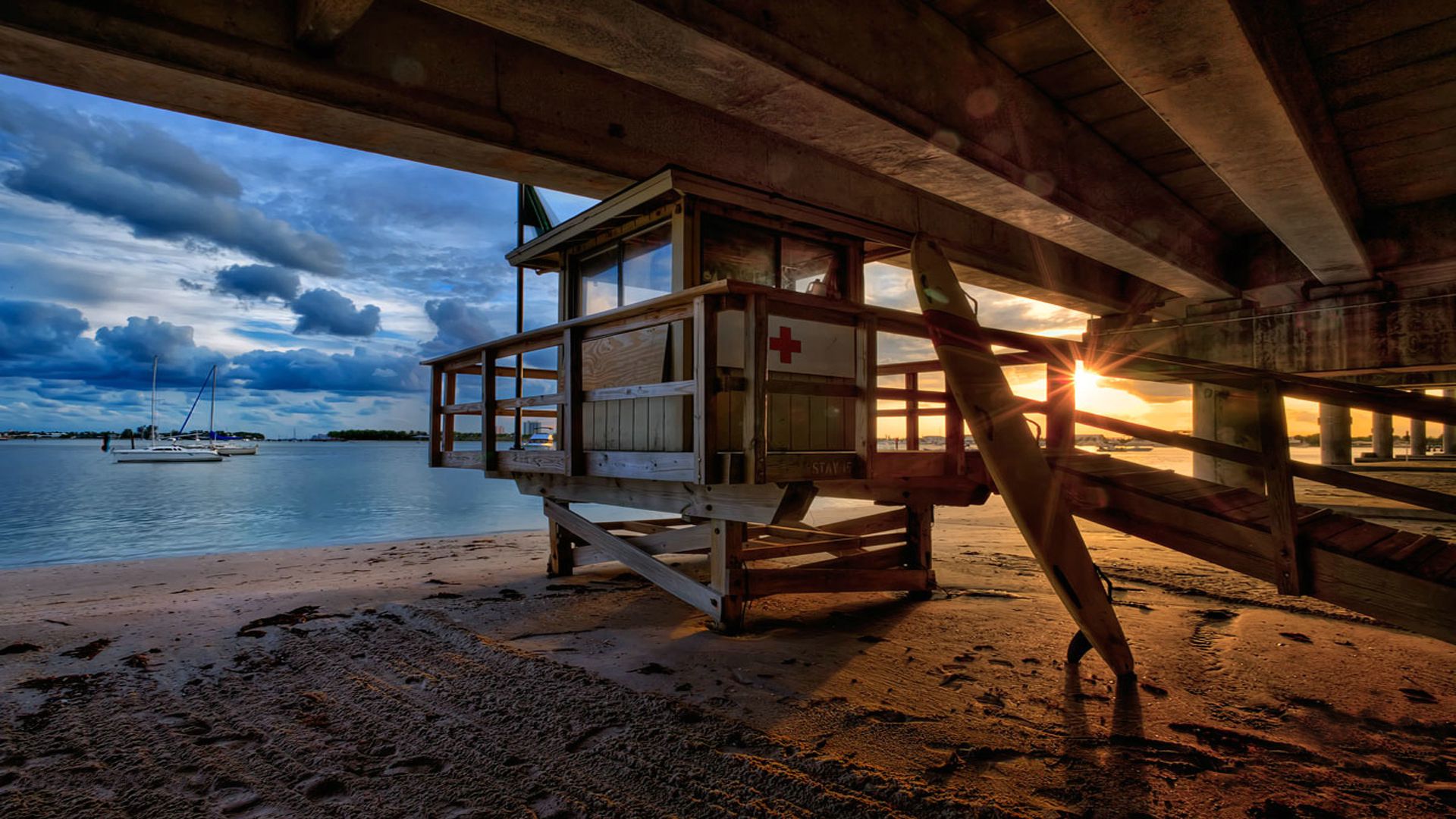 Beach Ocean Sand Sunset Surfboard 1920x1080