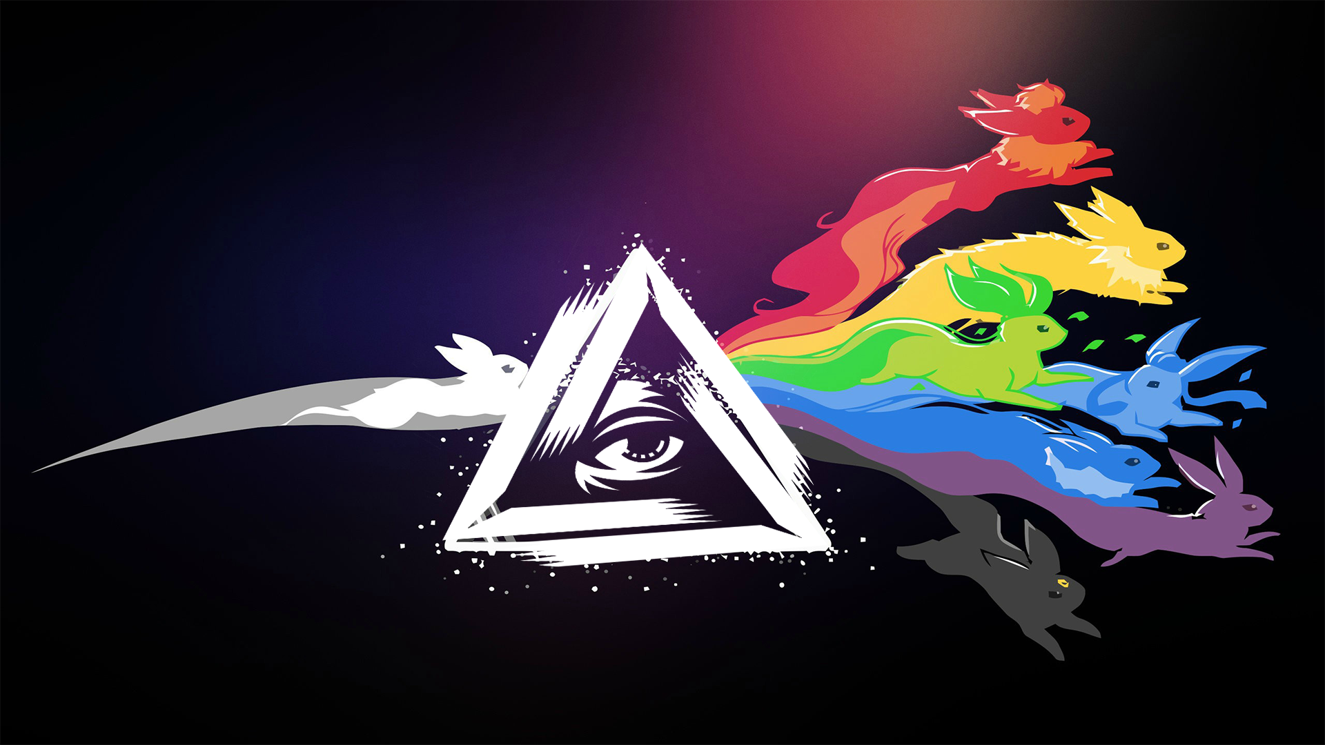 The Dark Side Of The Moon Eevee Colorful Crossover Triangle GODSENT The All Seeing Eye Music Digital 1920x1080