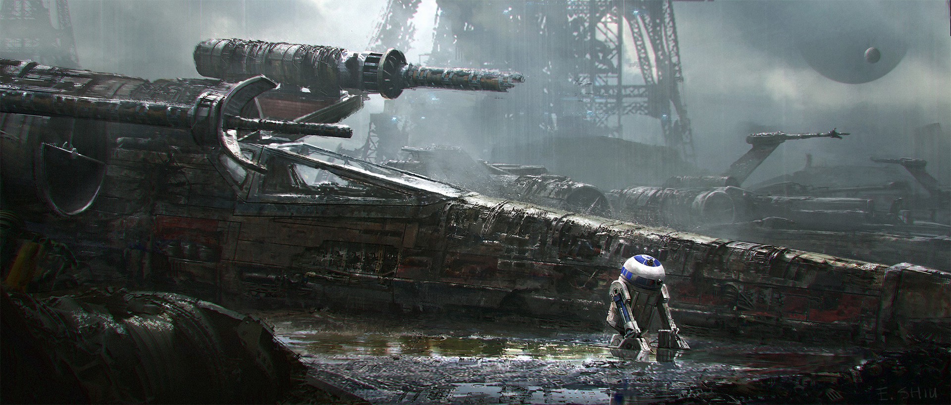 Star Wars R2 D2 X Wing Star Wars Droids Wreck Digital Art Star Wars Ships Science Fiction 1920x818