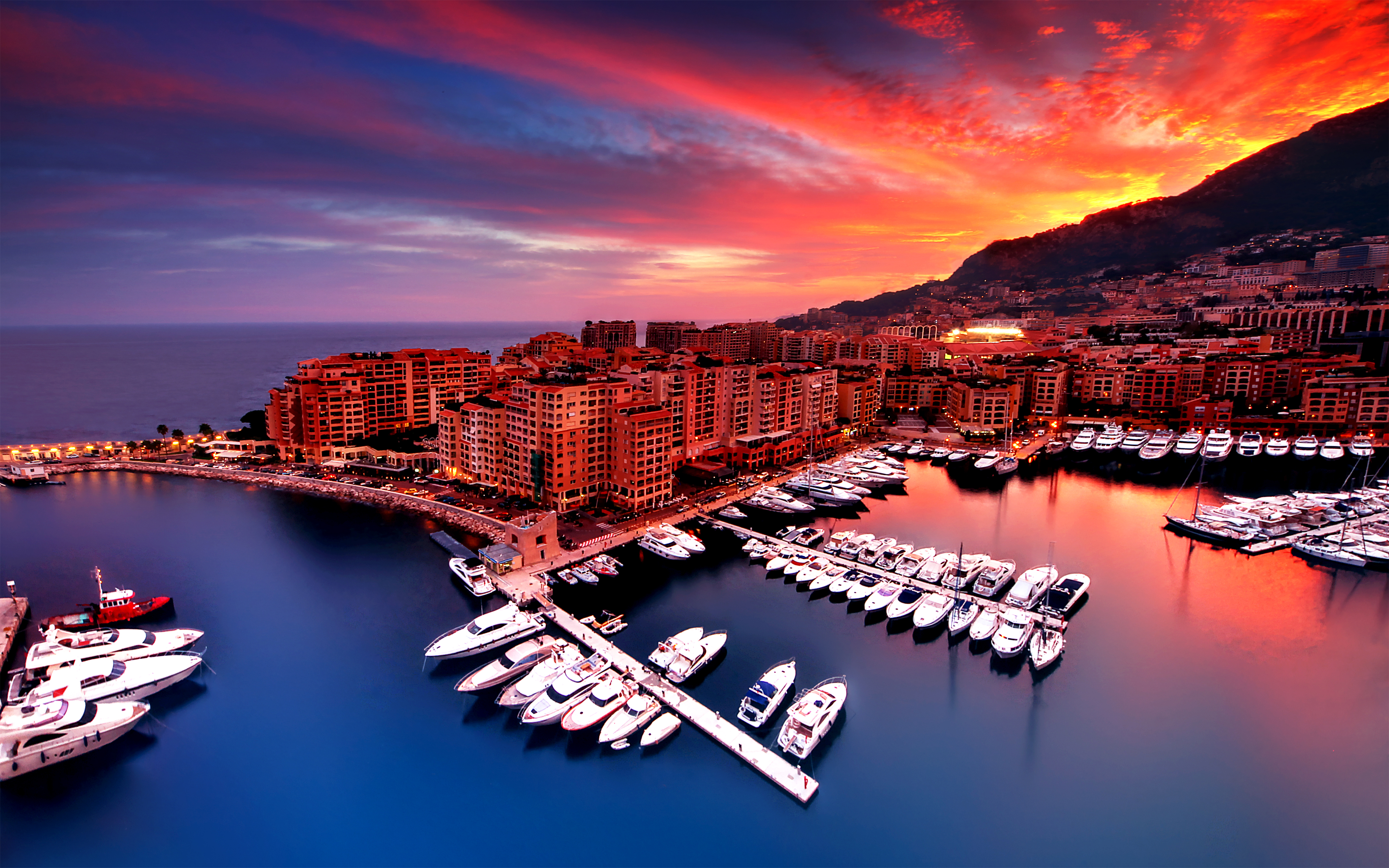 Town Night View Monaco Cityscape Sunset 3840x2400