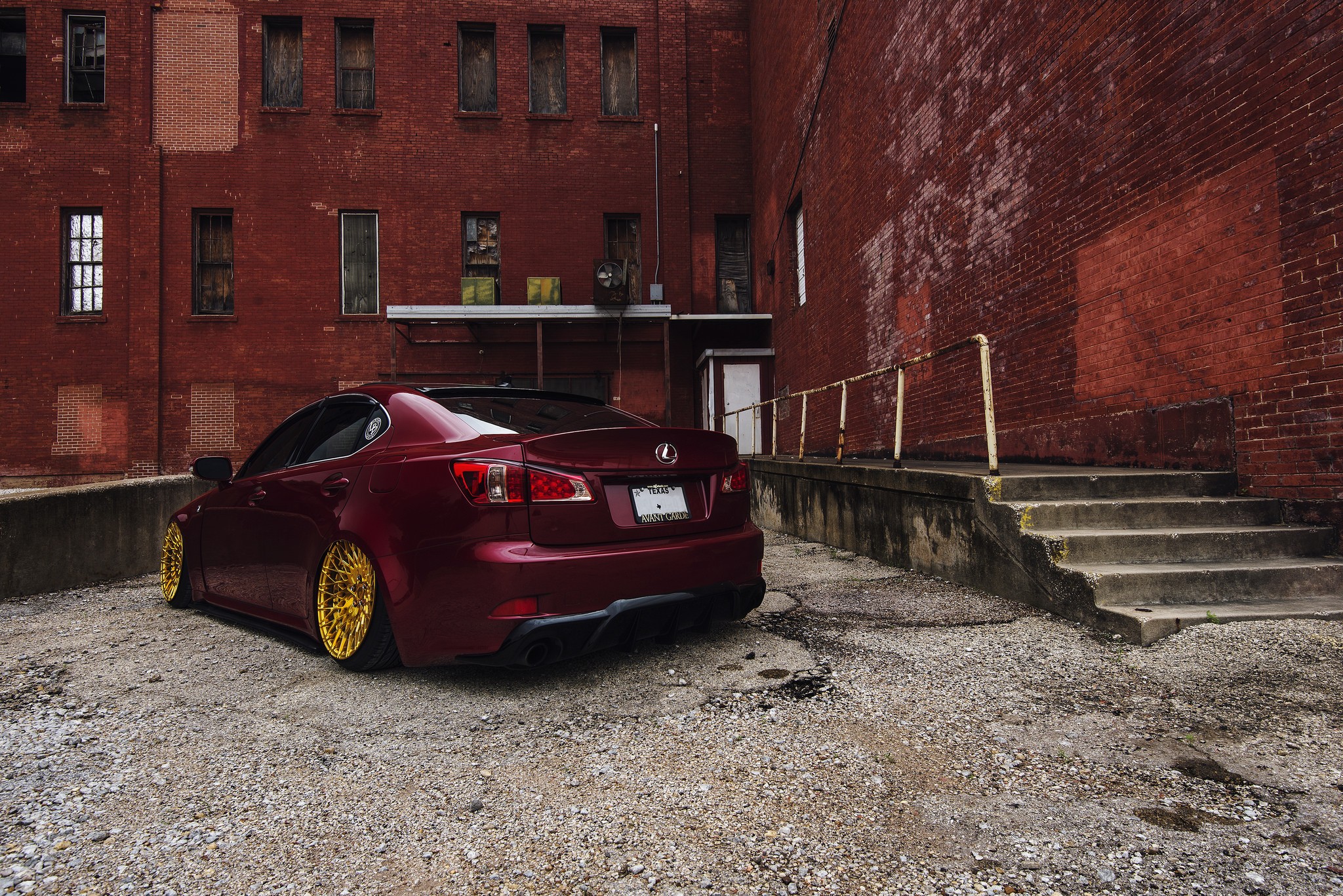 Lexus IS F Stance Tuning Lowered Building JDM Colored Wheels Negative Camber Stanced 2048x1367