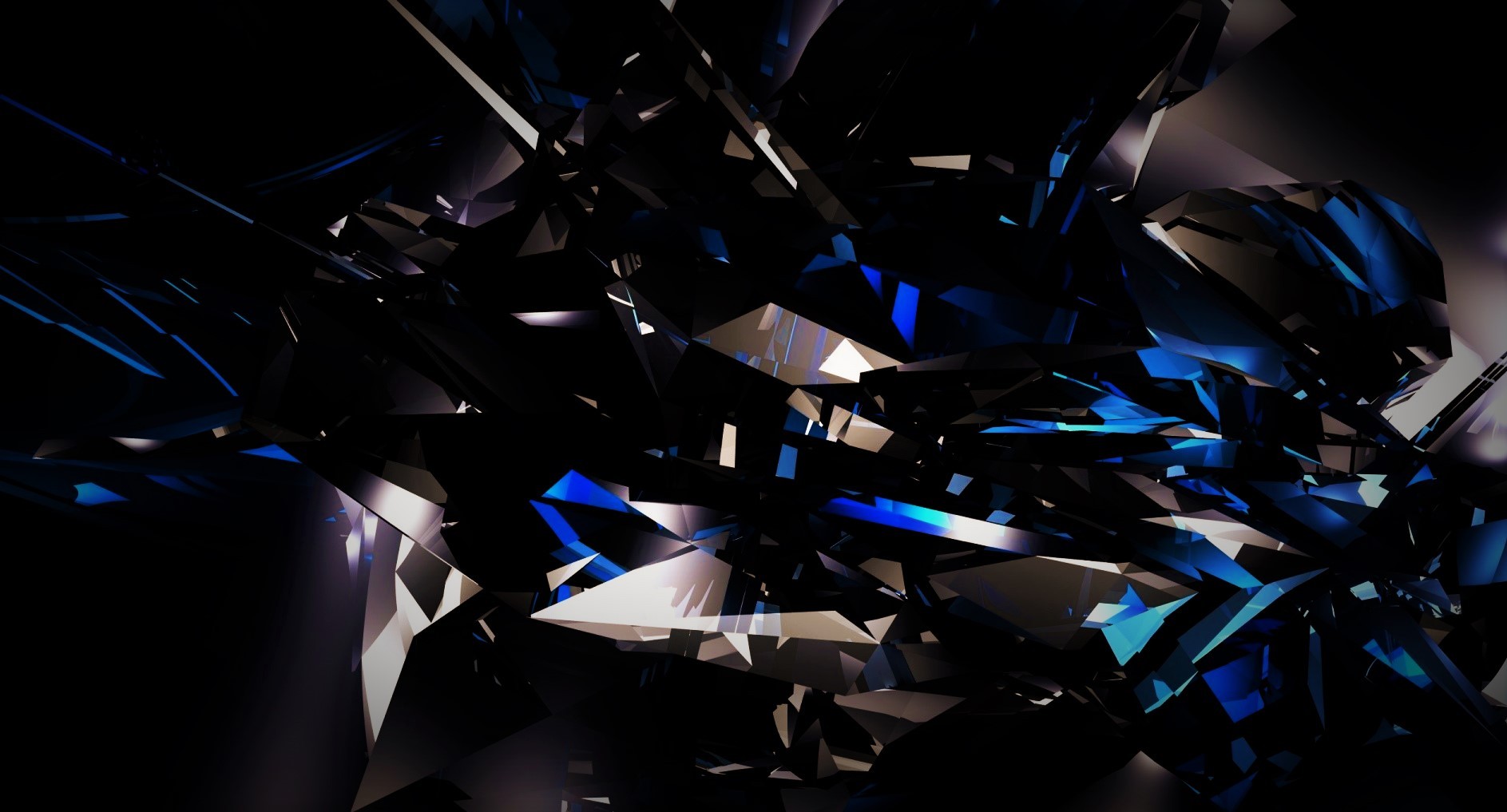 Black Dark Abstract 3D Shards Glass Blue Bright 1887x1017