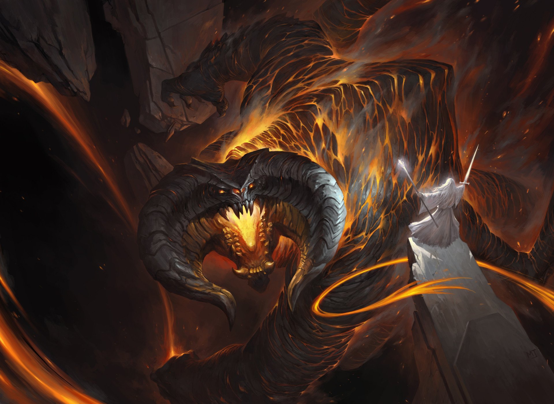 Gandalf Balrog The Lord Of The Rings Artwork Fantasy Art Fictional Character Fictional Creatures 1920x1403