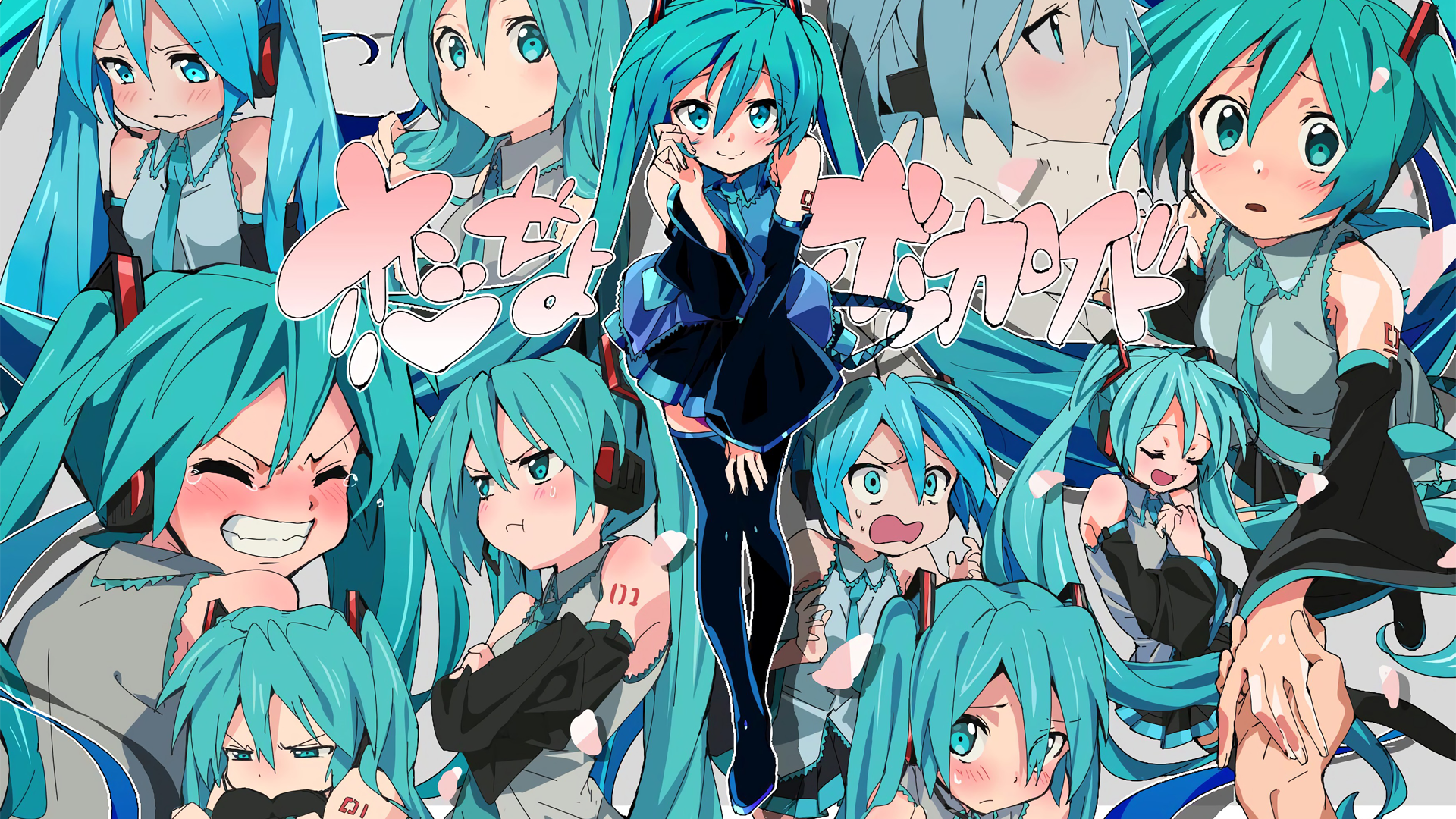 Anime Anime Girls Vocaloid Hatsune Miku Turquoise Turquoise Hair Turquoise Eyes Twintails Blush Head 1920x1080