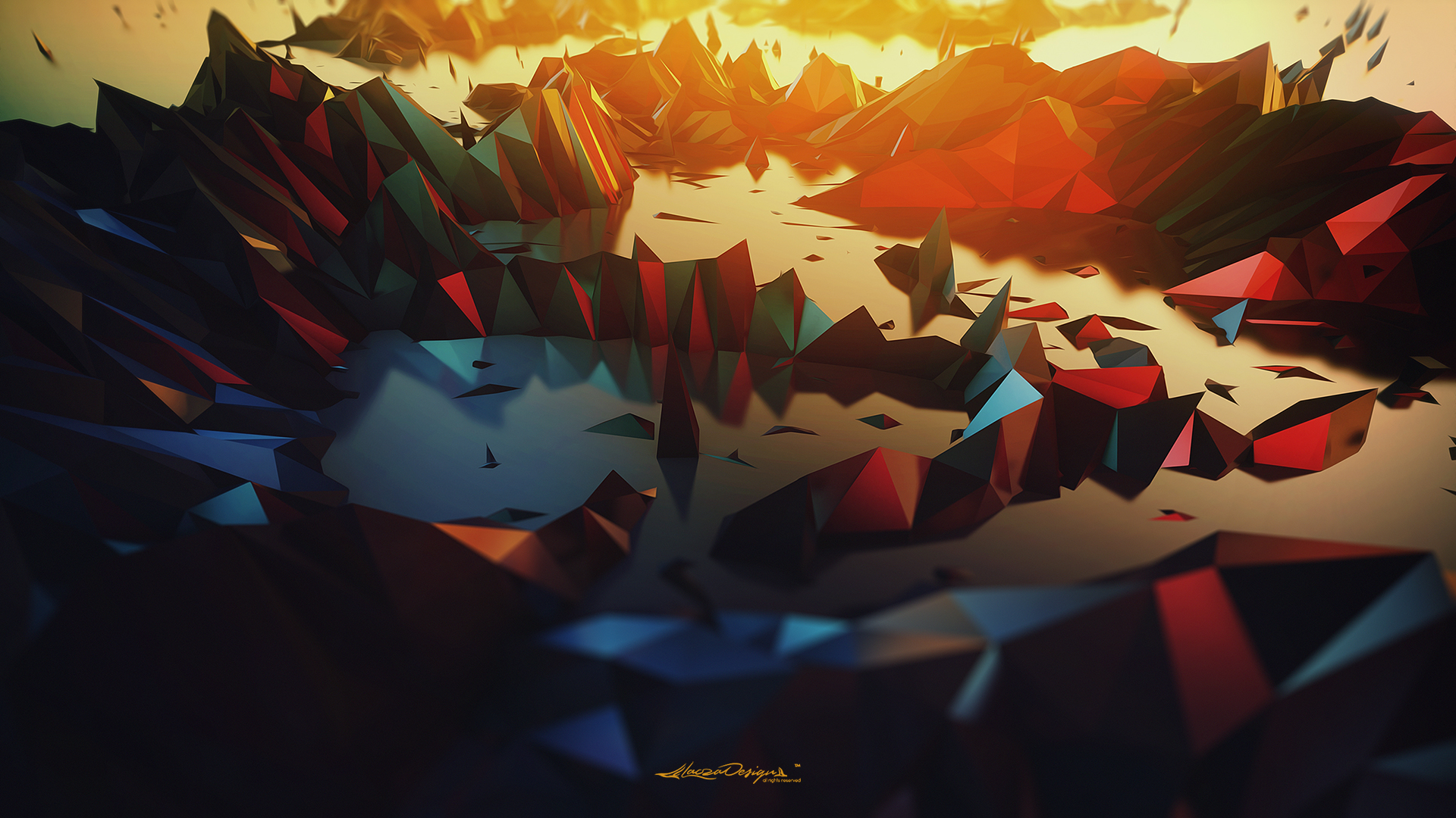 Low Poly Digital Art Abstract Triangle Landscape Poly Geometry Lacza 1920x1080