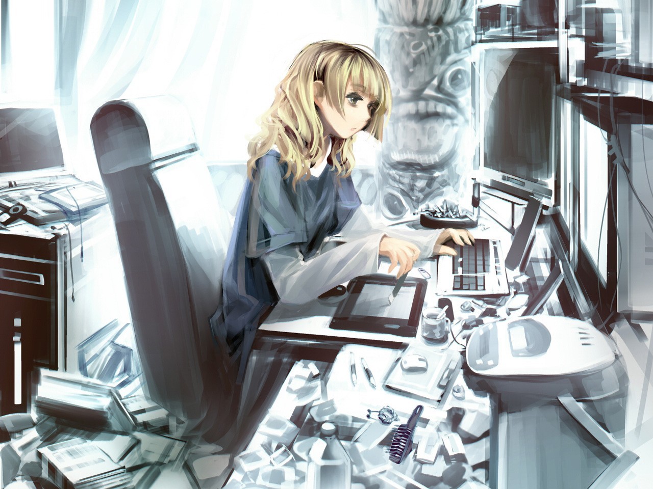 Computer Anime Girls Anime Wacom Graphics Tablets Desk Drawing 1280x960
