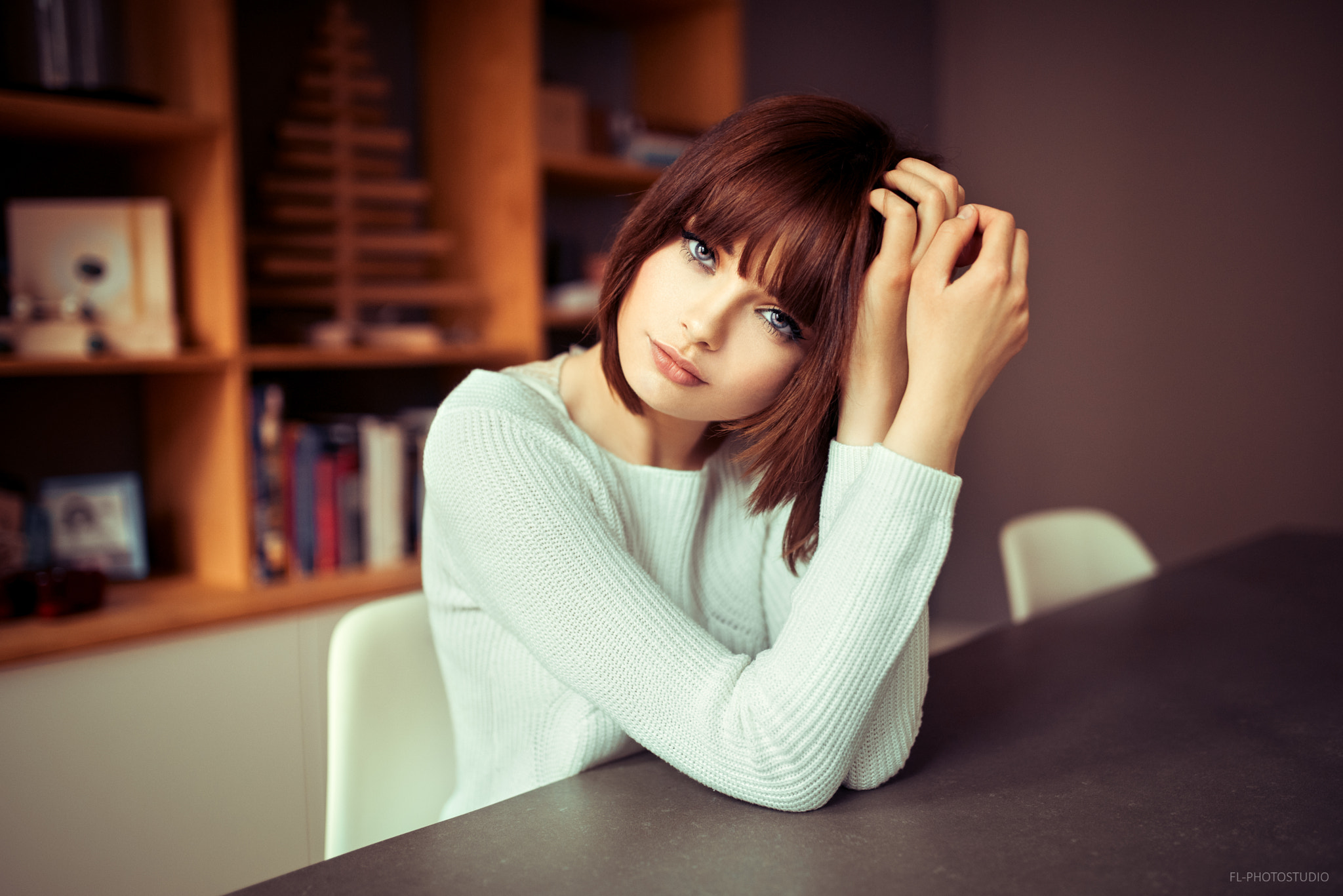 Women Marie Grippon Portrait Chair Sitting Table Lods Franck Marie 500px White Sweater Short Hair Br 2048x1367