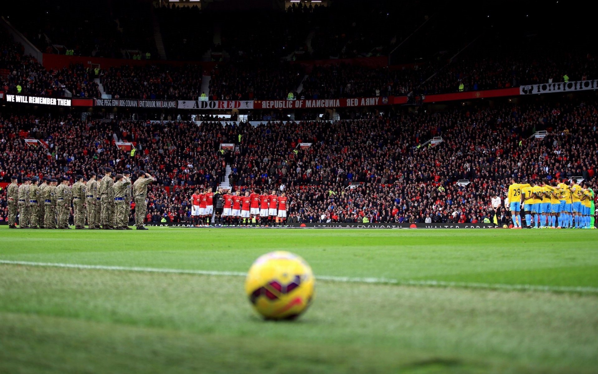 Soccer Soccer Clubs Manchester United Soldier Stadium Ball Footballers Depth Of Field Old Trafford 1920x1200