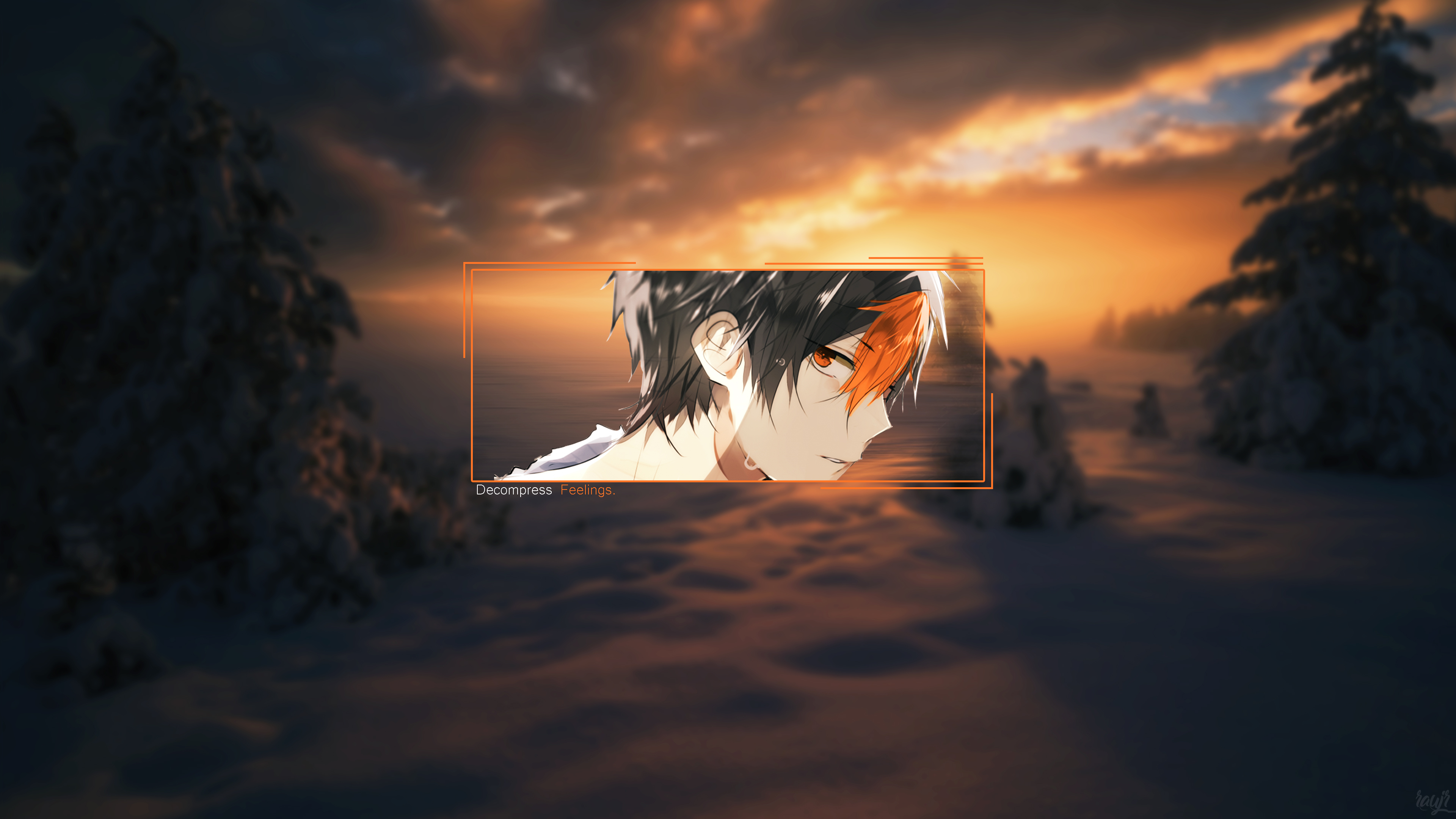 Anime Boys Picture In Picture Sun Bathing Orange Caramel Landscape Orange Eyes 3840x2160