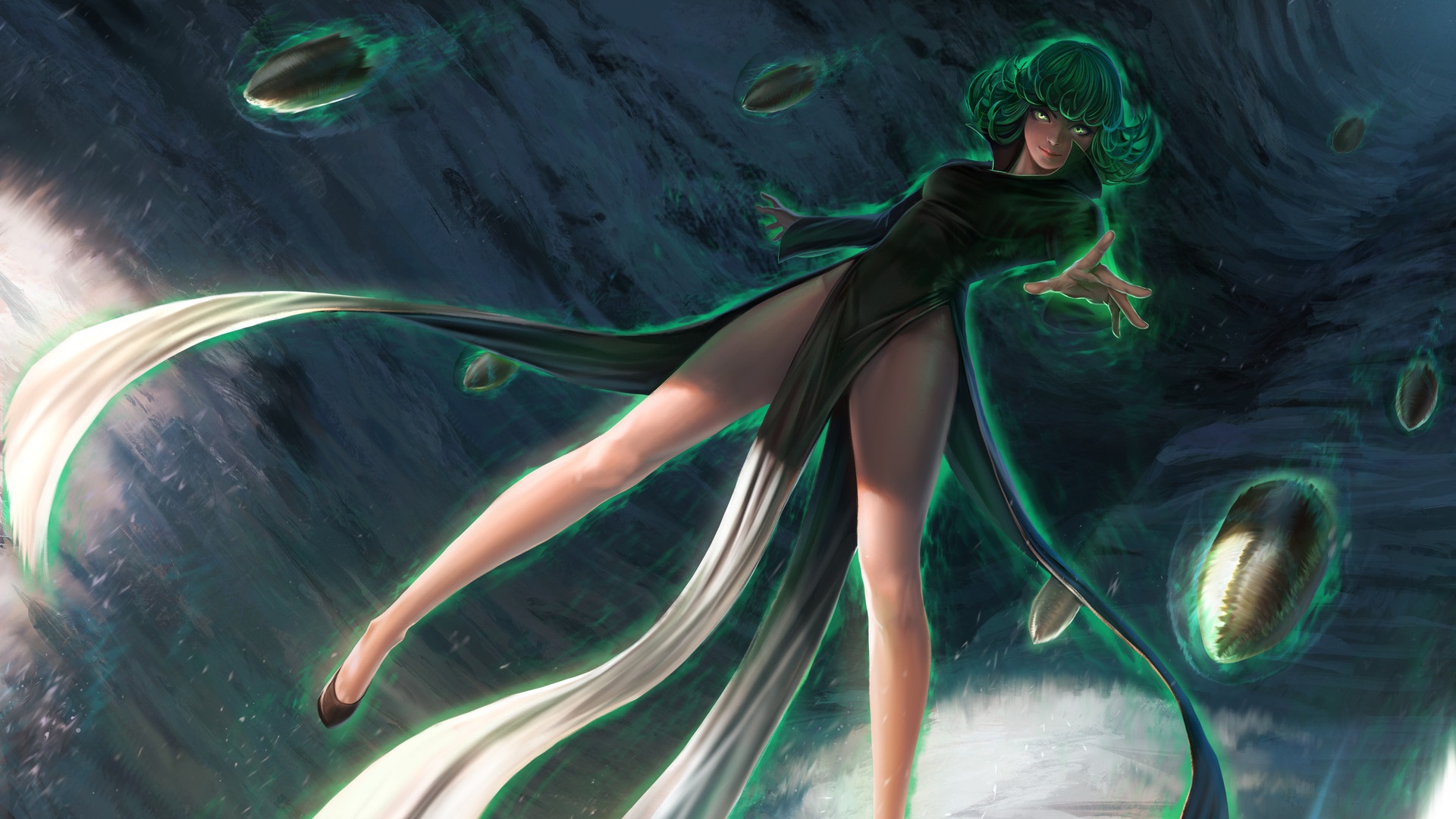 Anime One Punch Man Anime Girls Green Hair Legs Tatsumaki 1920x1080