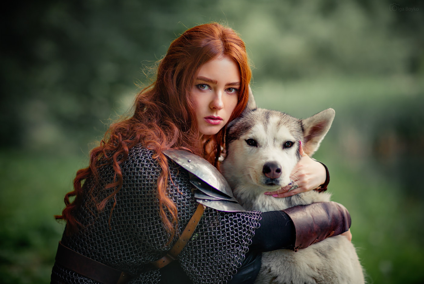 Knight Dog Fairy Tale Women Redhead Alexandra Girskaya Olga Boyko Costumes Armor Women With Dogs Gir 1400x938
