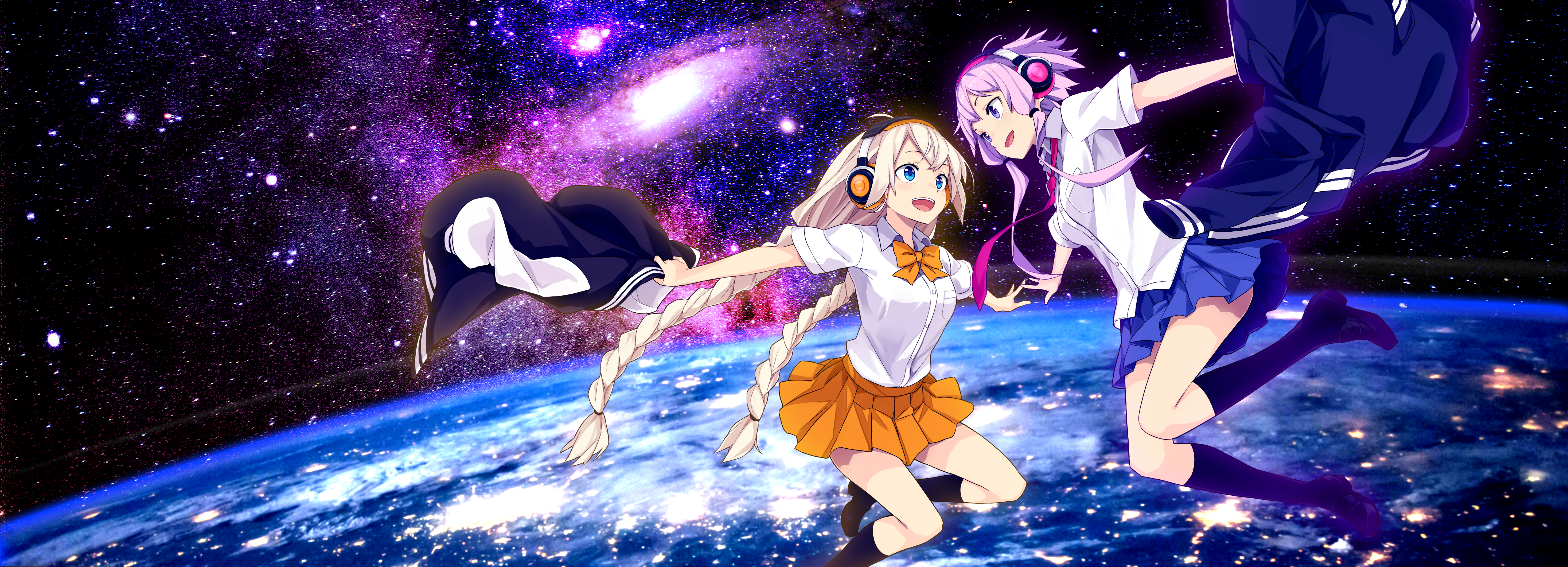 Voiceroid Anime Anime Girls Space Headphones Long Hair Wallpaper Resolution 5870x2122 Id 26 Wallha Com