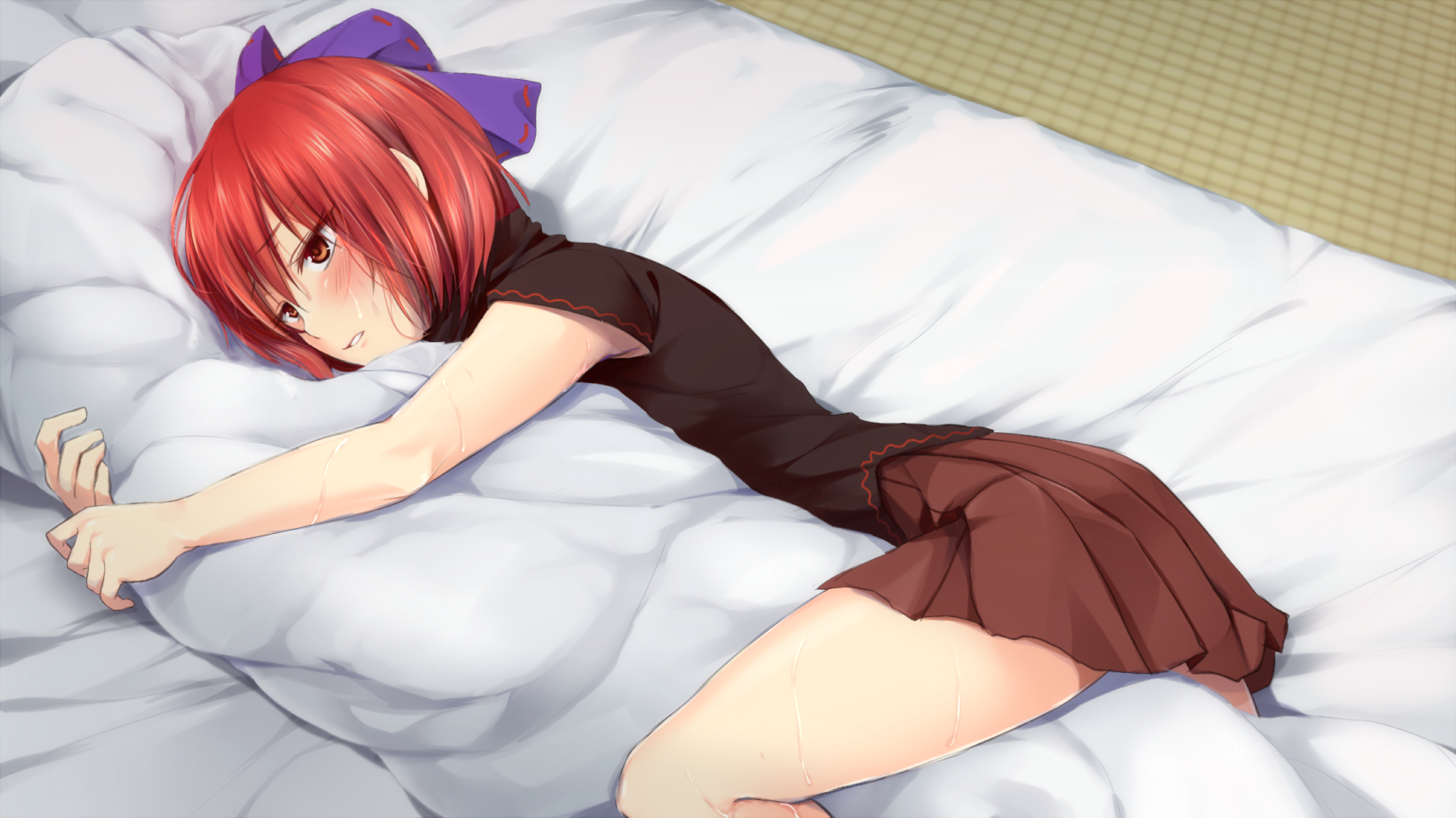 Sekibanki Touhou Touhou Short Hair Orange Hair Bow Clothing Red Eyes Sad Skirt 2200x1236