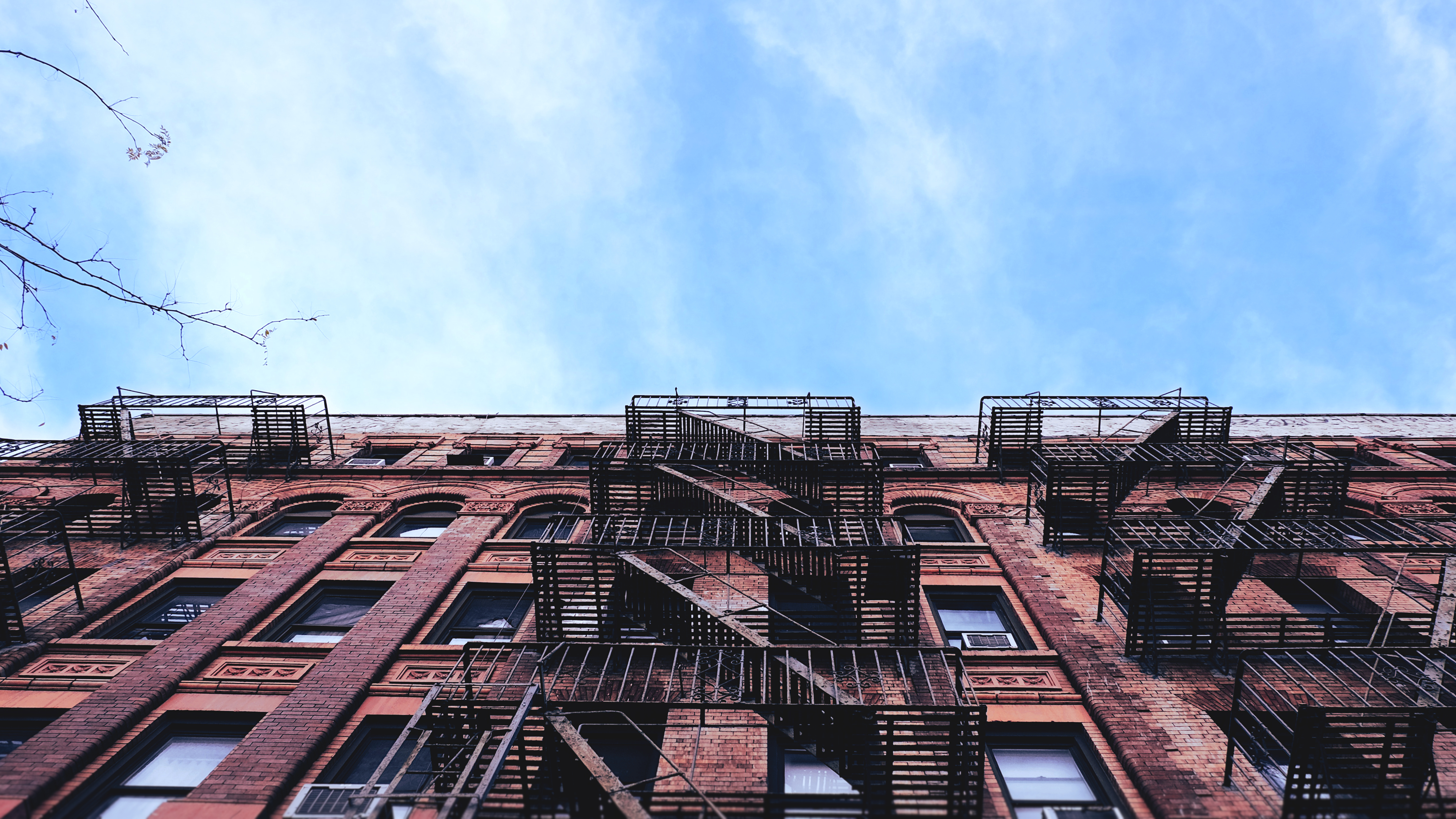Facade Clouds Sky Apartments Bricks Stairs 4745x2669