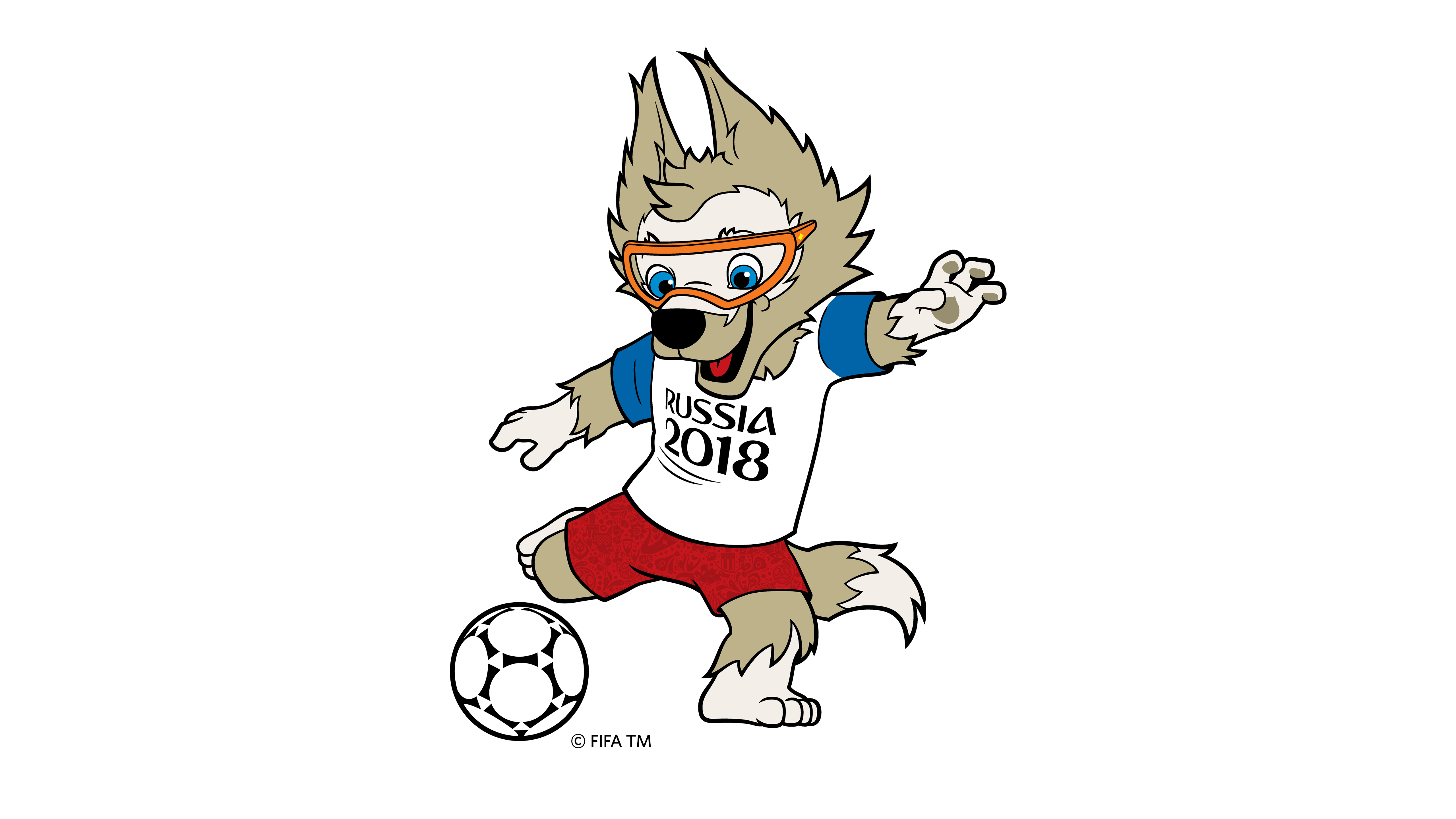FiFA World Cup Mascot Zabivaka Simple Background Wolf Soccer Ball 5120x2880