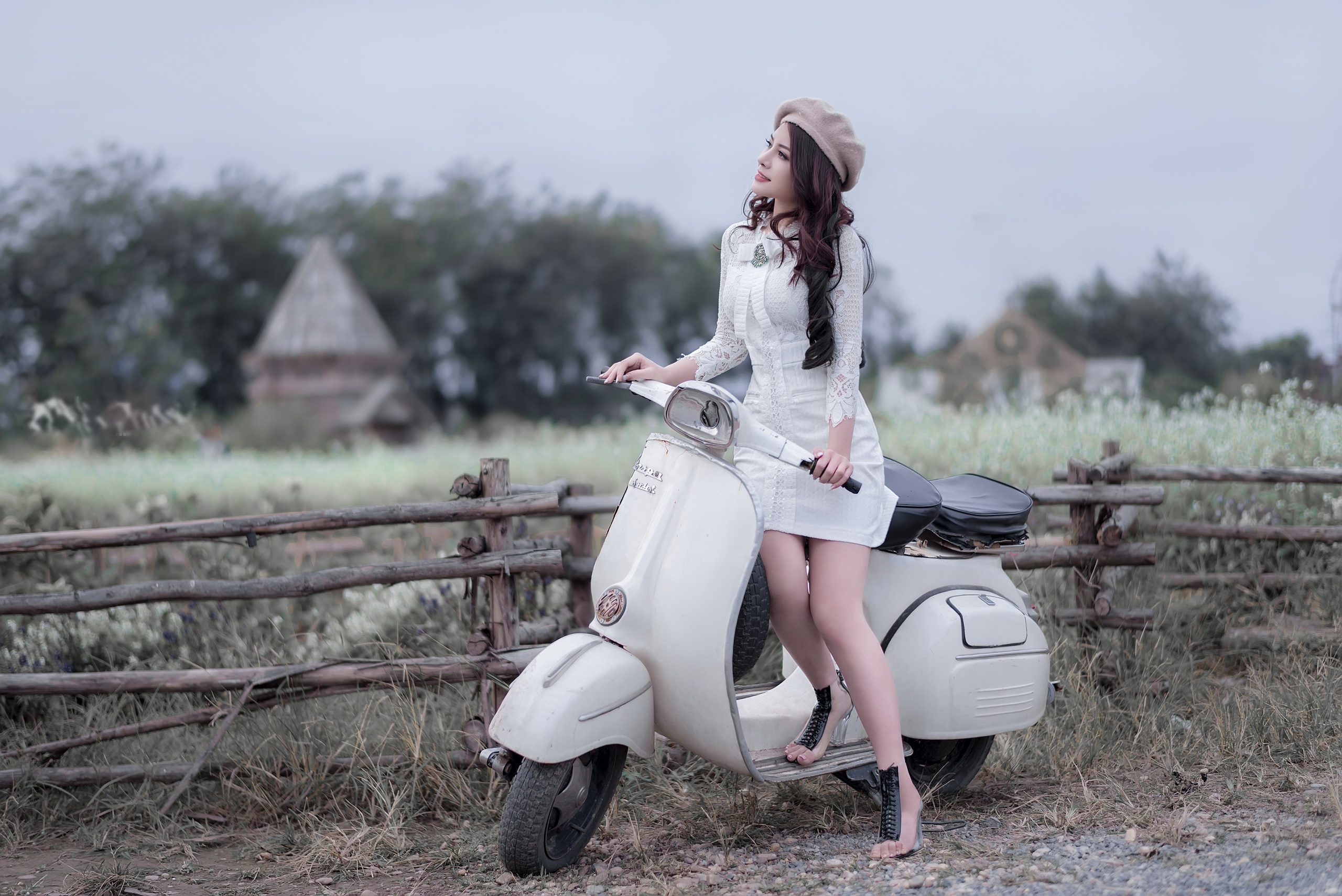 Asian Women Women Outdoors Vehicle Mopeds Vespa 2560x1709