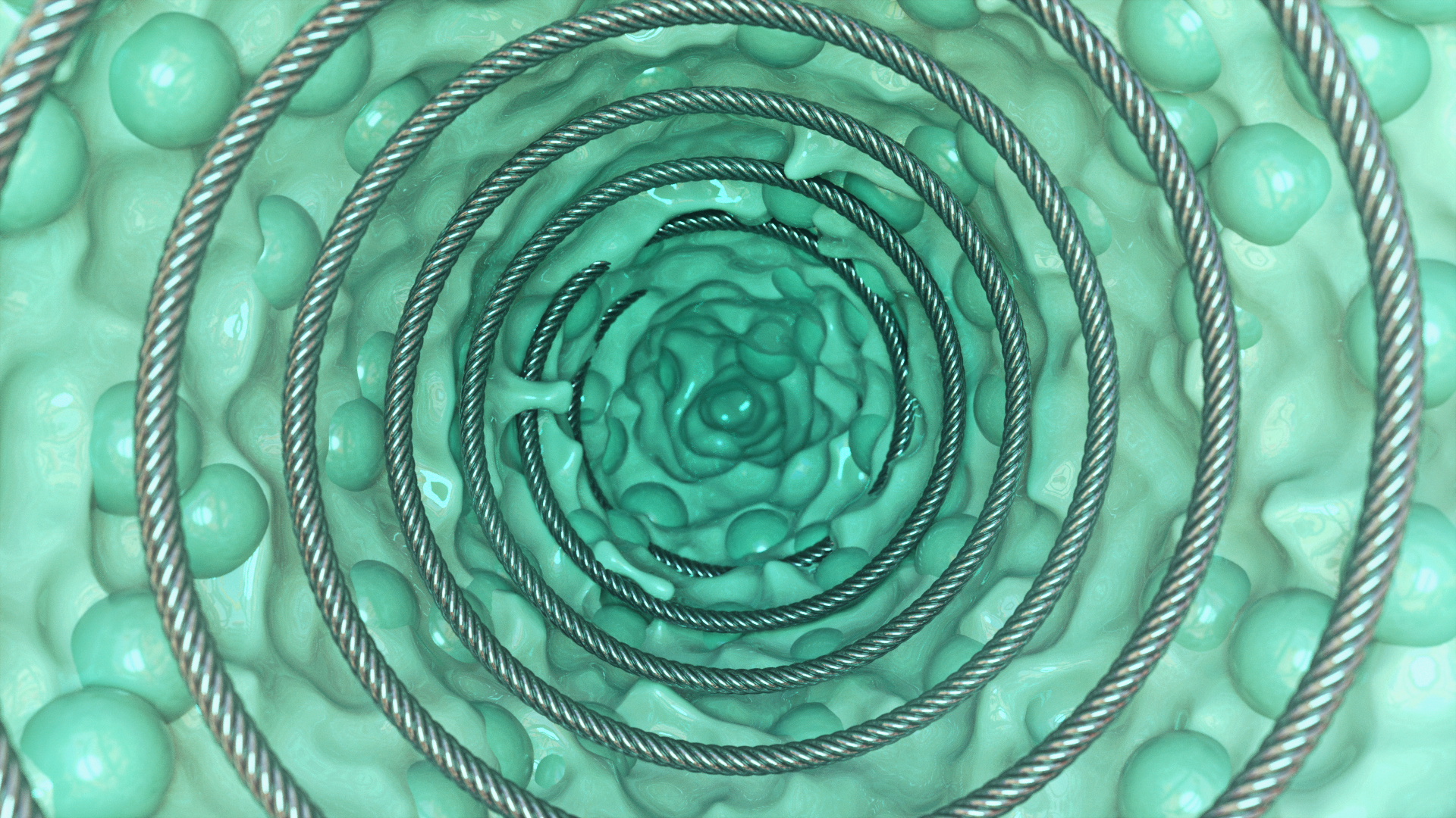 Mint Liquid 3D Fractal Fractal Ropes Abstract Twist Vortex Soft Gradient Turquoise 1920x1080