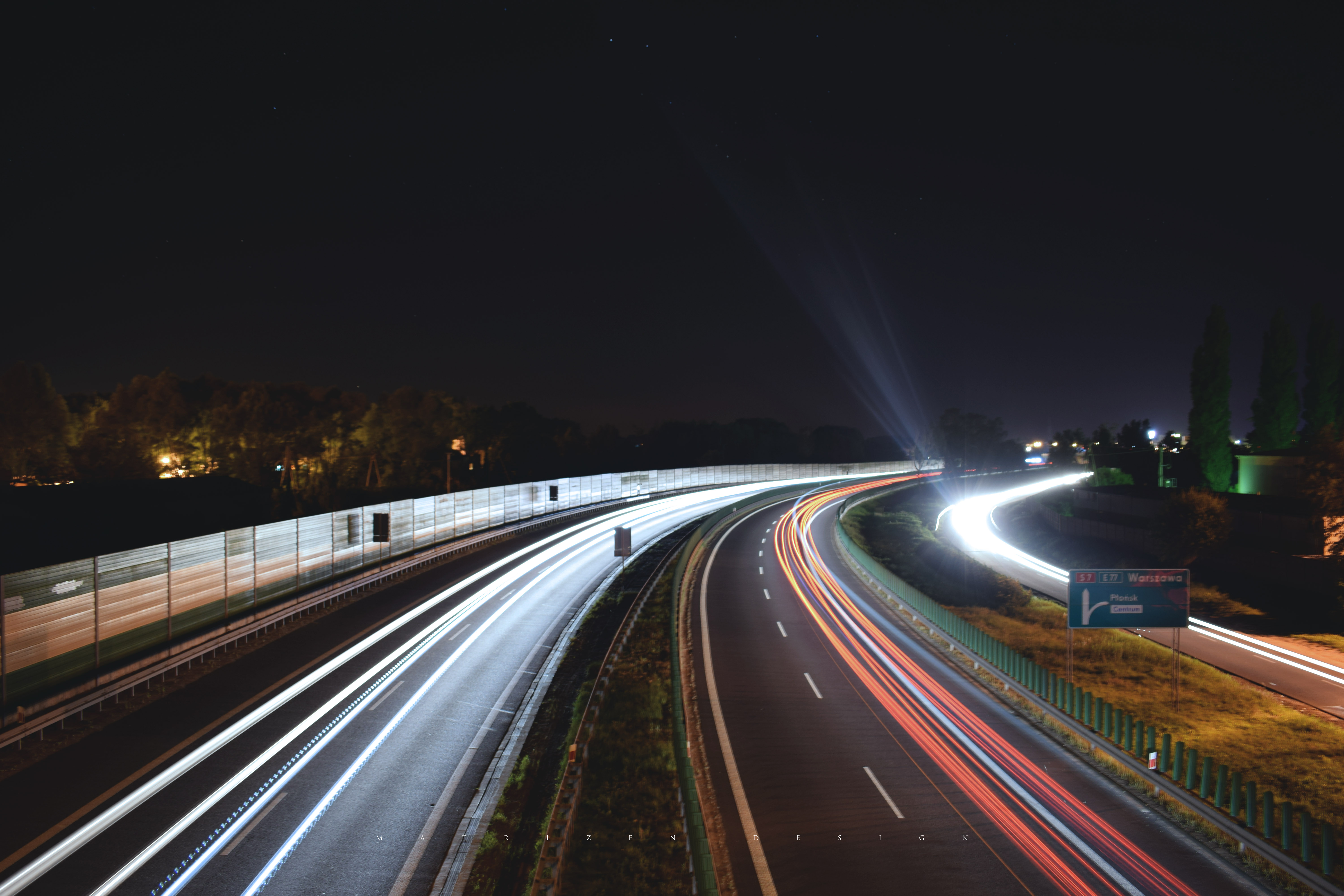 Night Road Highway Long Exposure Sky Wall Matrizen Design Headlight Beams 6000x4000