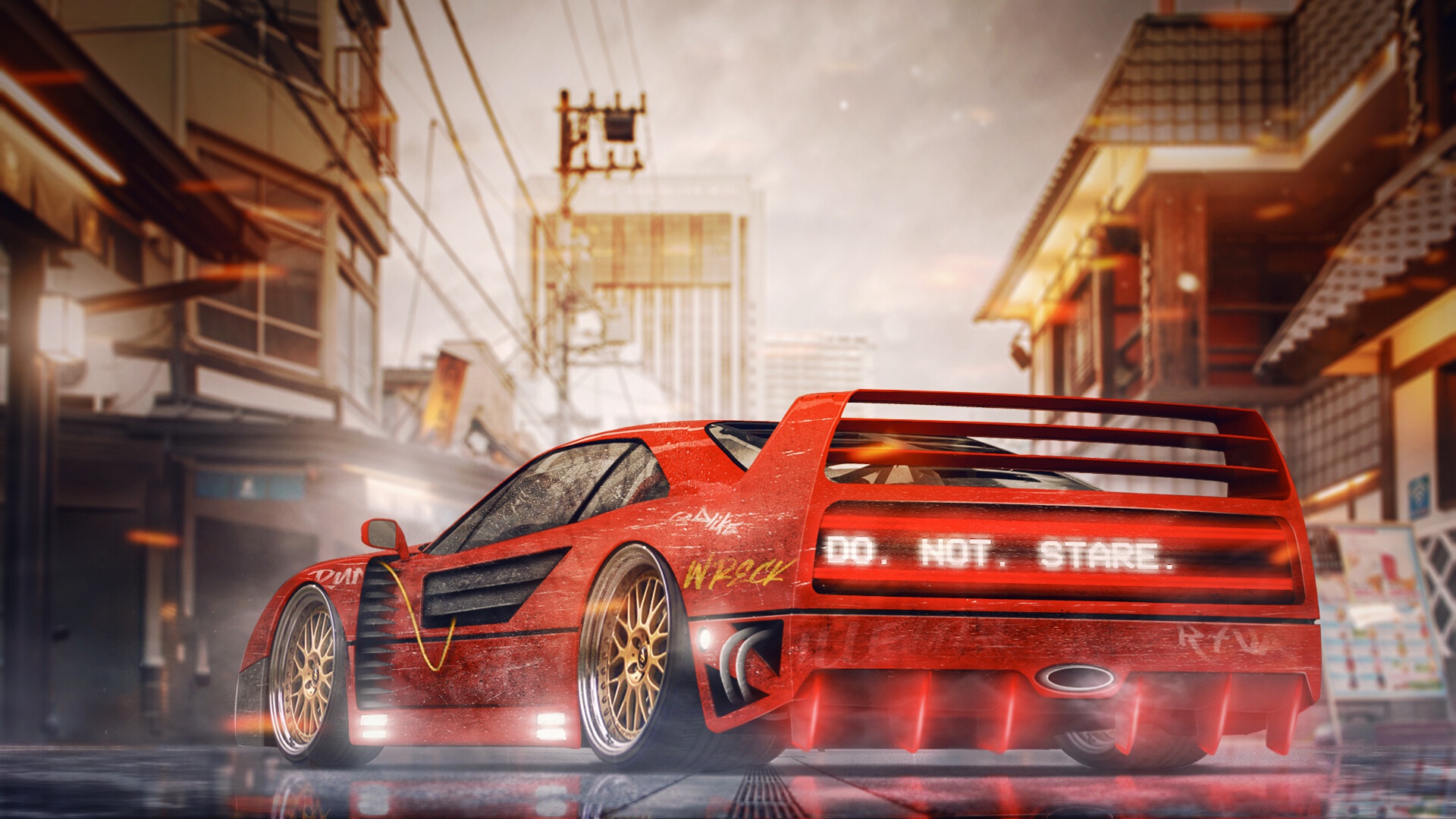 Ferrari Ferrari F 40 Red Cars Vehicle Artwork 1920x1080