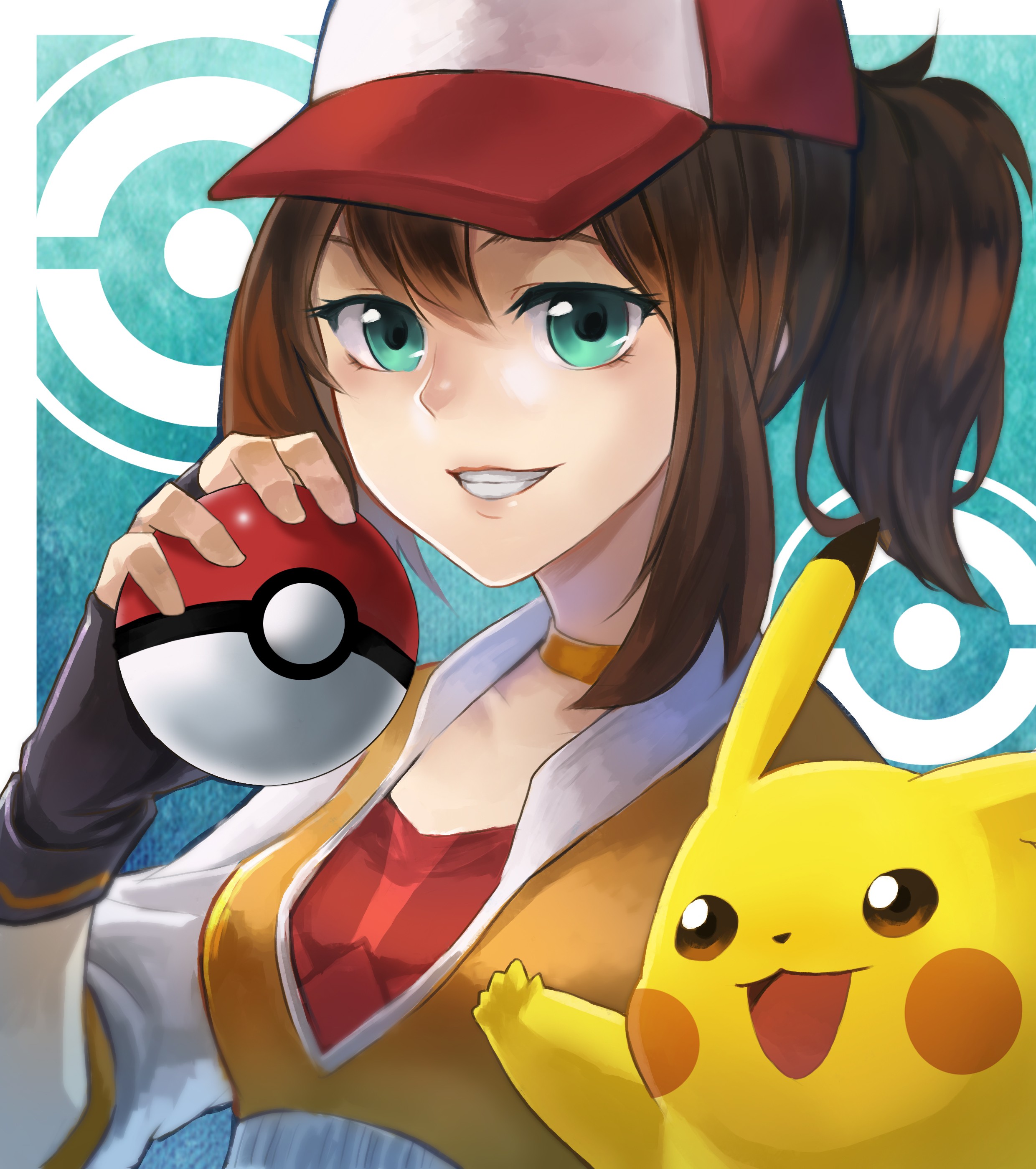 Anime Anime Girls Pokemon Pokemon Go Pokemon Trainers Long Hair Brunette Aqua Eyes Pikachu Baseball  2480x2798