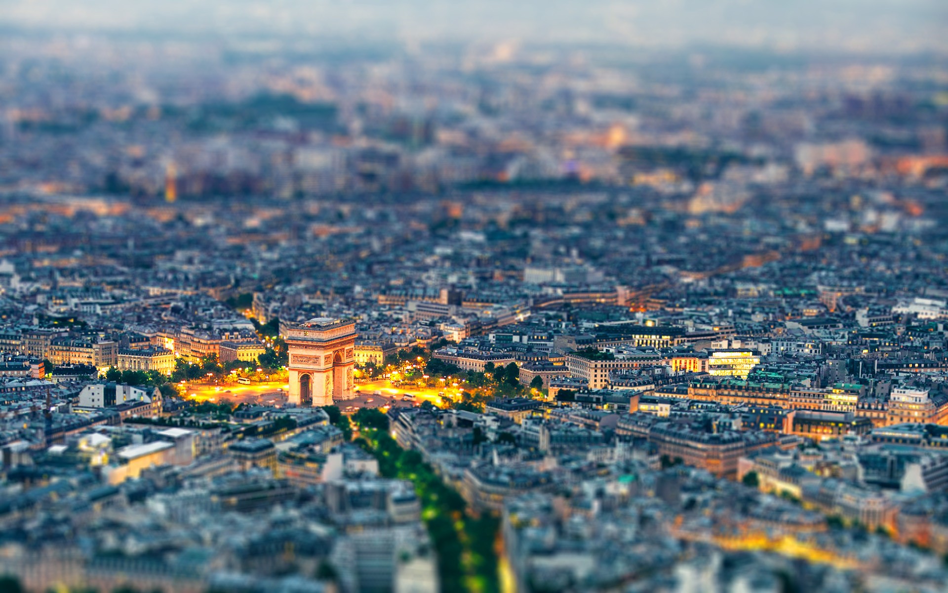 Paris France Arc De Triomphe Tilt Shift Cityscape 1920x1200