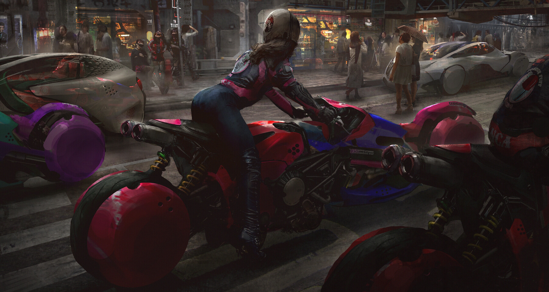 Women Eddie Mendoza Digital Art Futuristic Science Fiction Motorcycle 1800x960