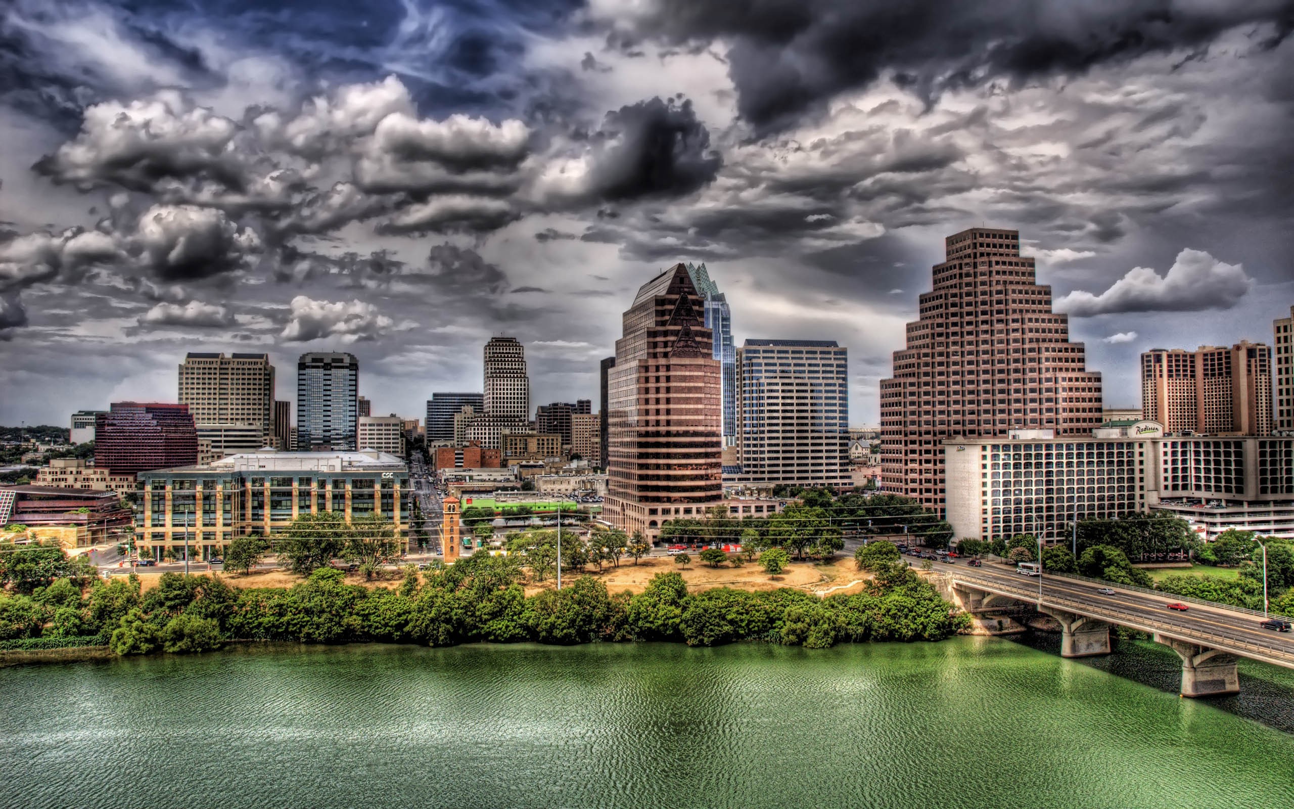 HDR Building Cityscape River Austin Texas 2560x1600