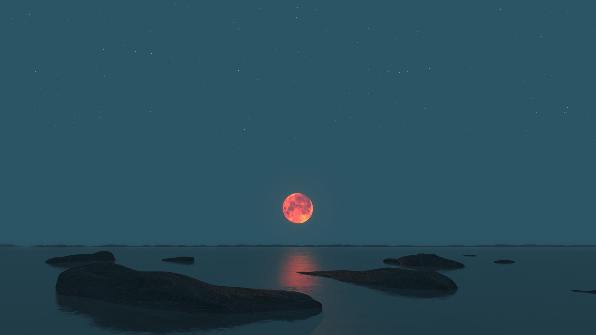 Moon Sea Lunar Eclipses Landscape Moon Photography Moonlight Moon Rock Sea Horizon 1920x1080