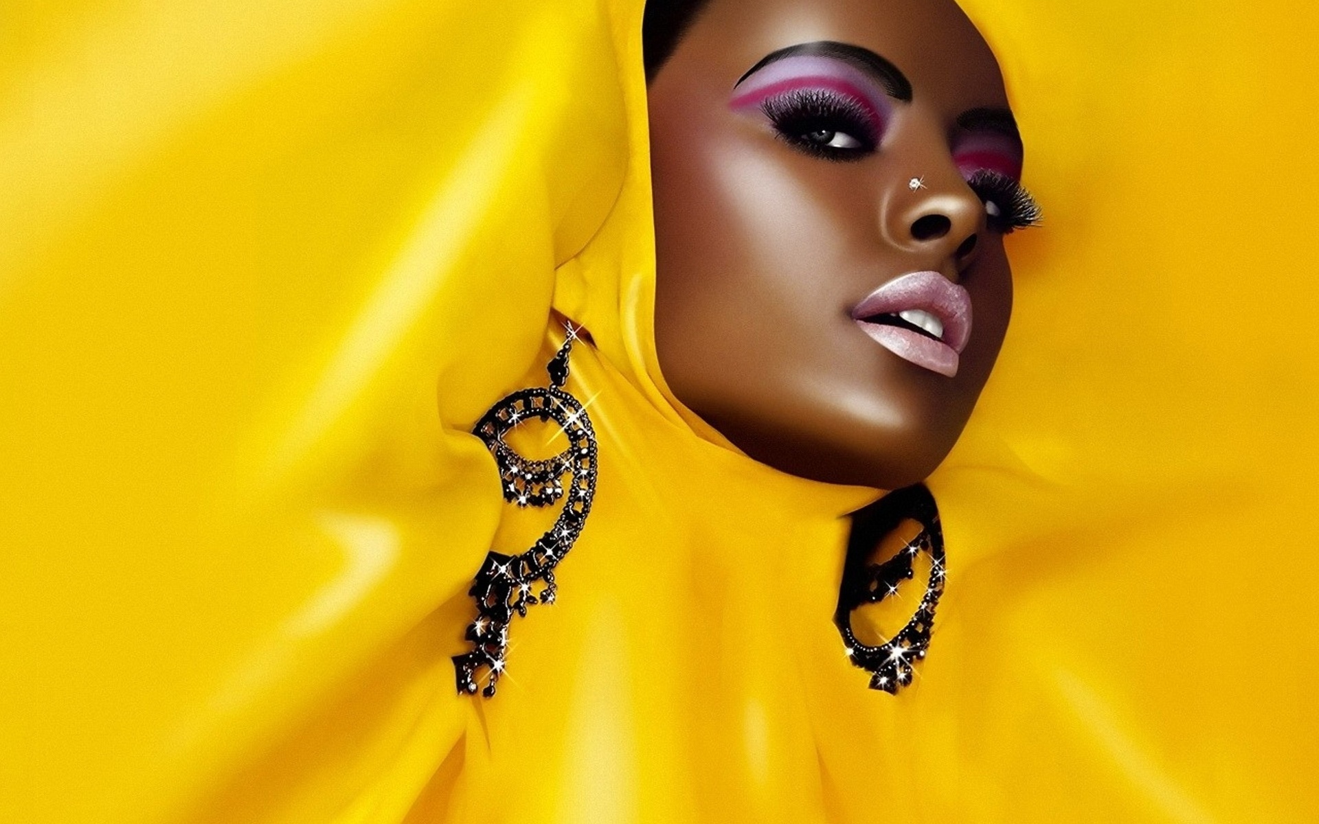 Women Model Decorated Piercing Yellow Warm Colors Face Black Women Brunette Dark Eyes Pierced Nose P 1920x1200