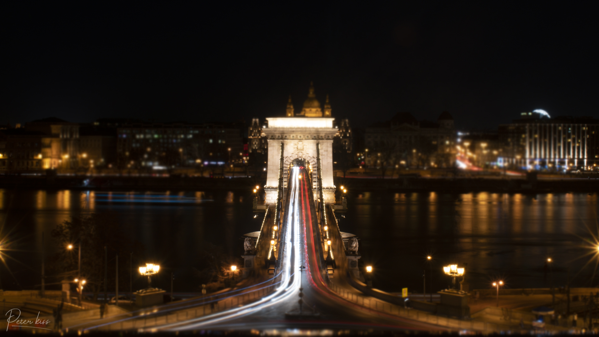 City Landscape Budapest Chain Bridge Water Donau Bridge Night Lights Hungary 1920x1080
