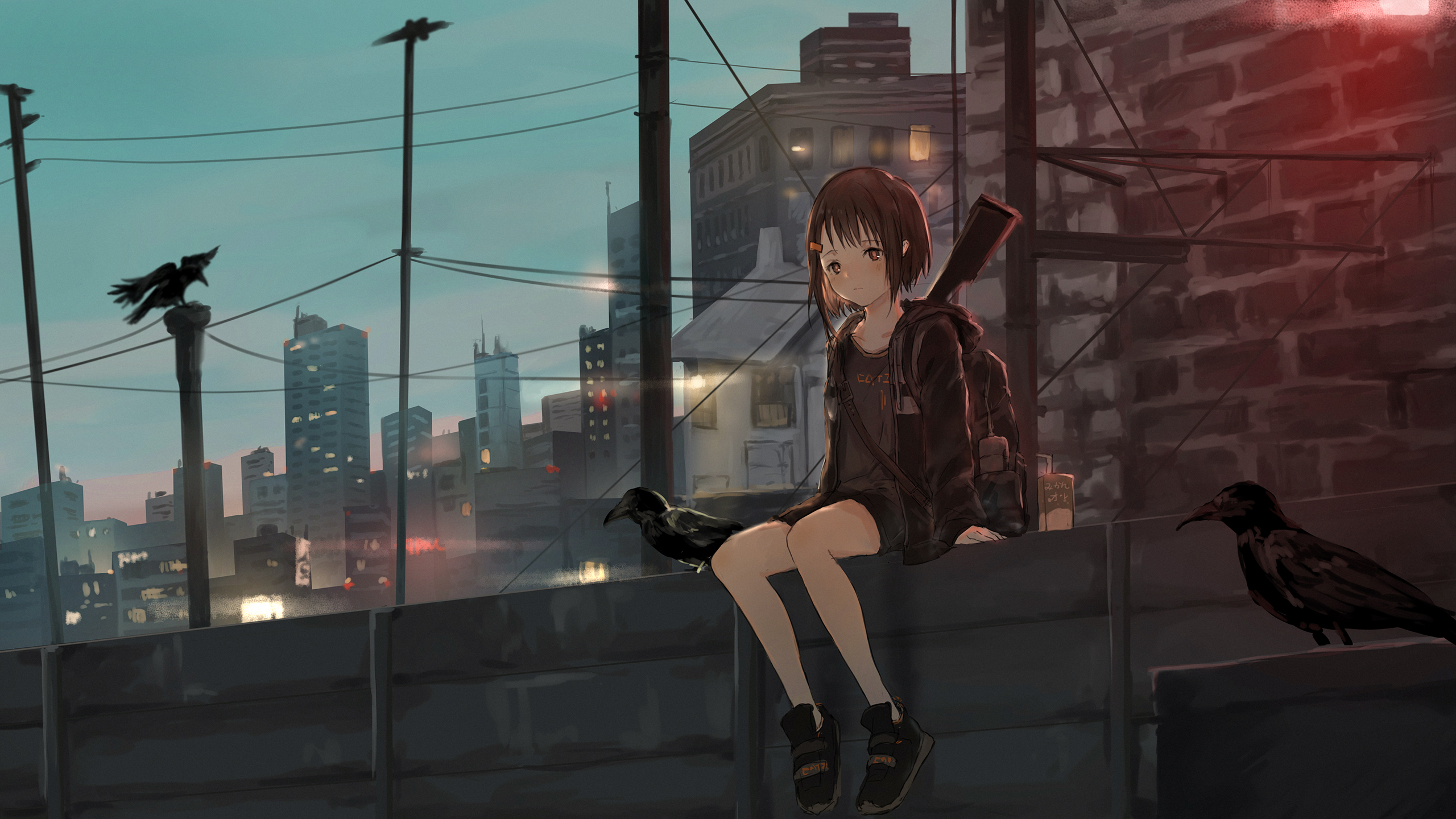 Anime Anime Girls City Catzz Crow Gun Weapon 2560x1440