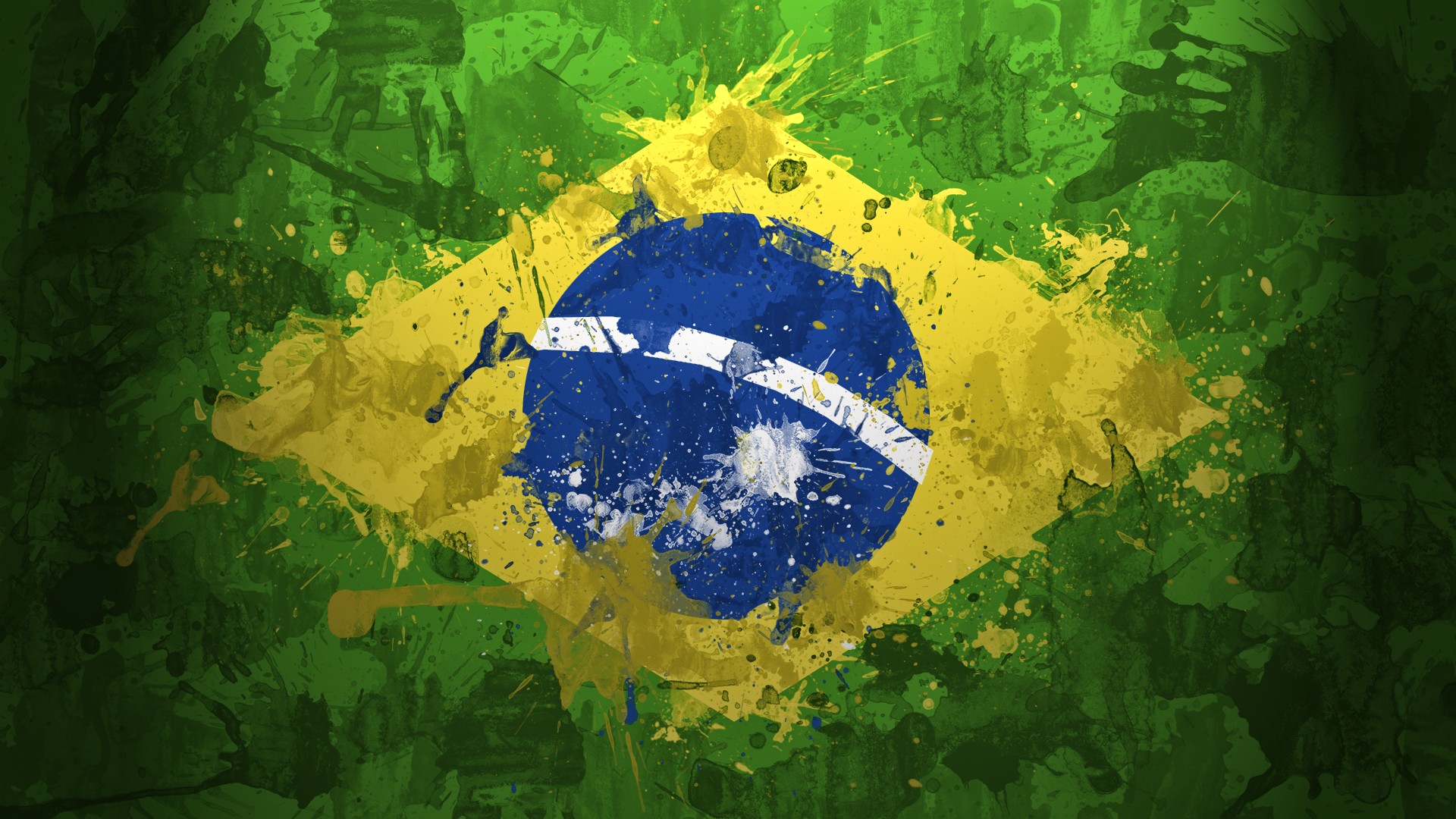 Flag Brazil Brasil Green Paint Splatter 1920x1080