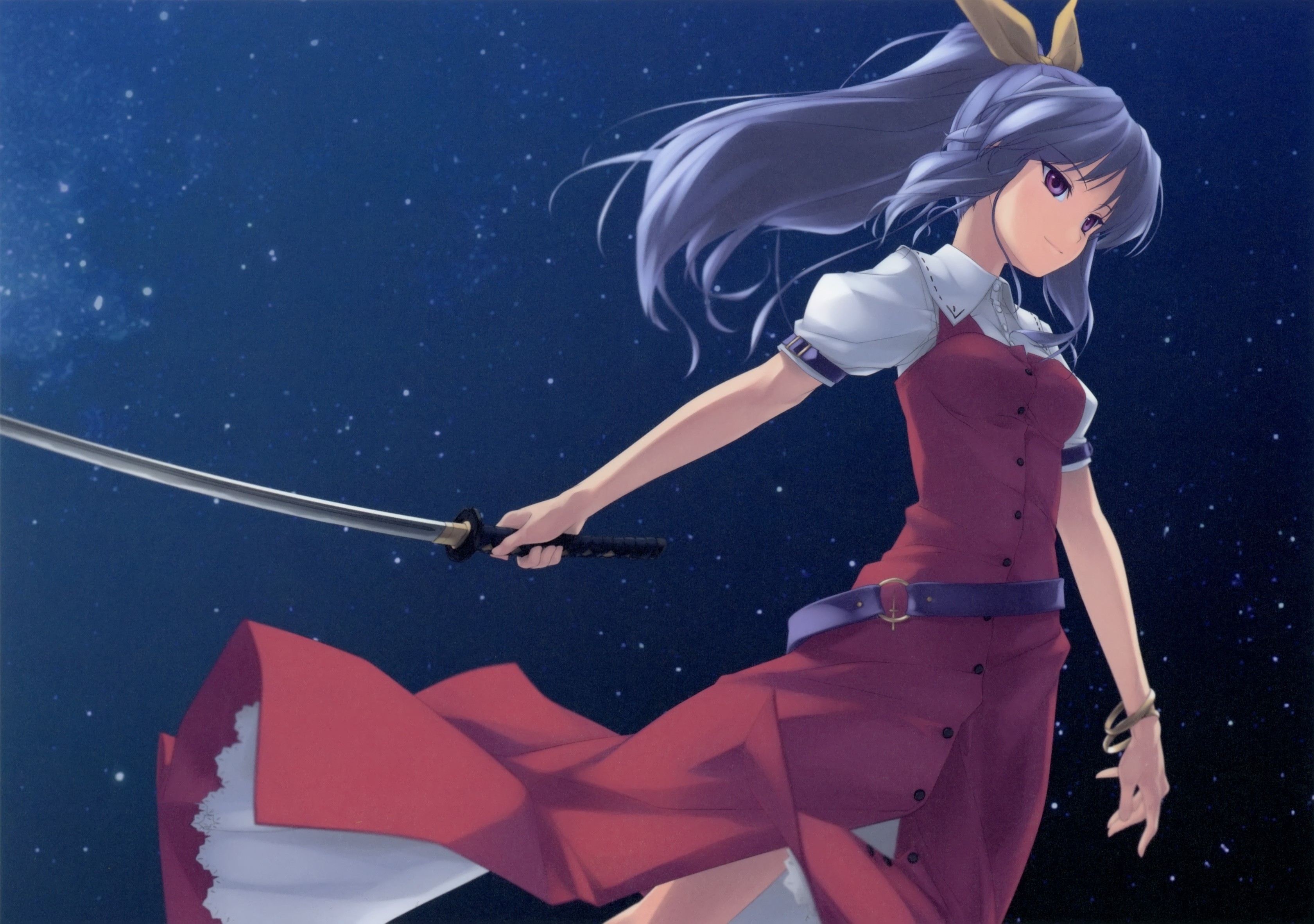 Touhou Anime Girls Video Games Watatsuki No Yorihime Sky Stars Night Dress Katana Sword Bracelets Pu 3361x2365